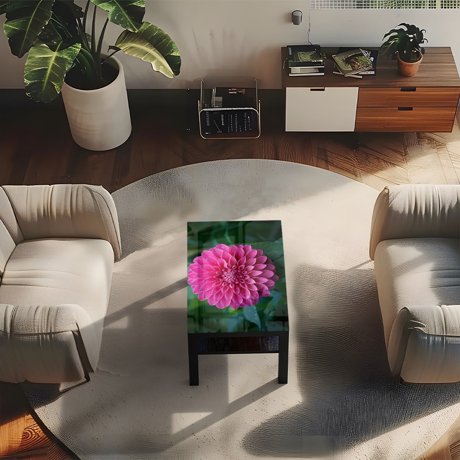 Salontafel 90x55 - Gehard Glas - Roze Dahlia