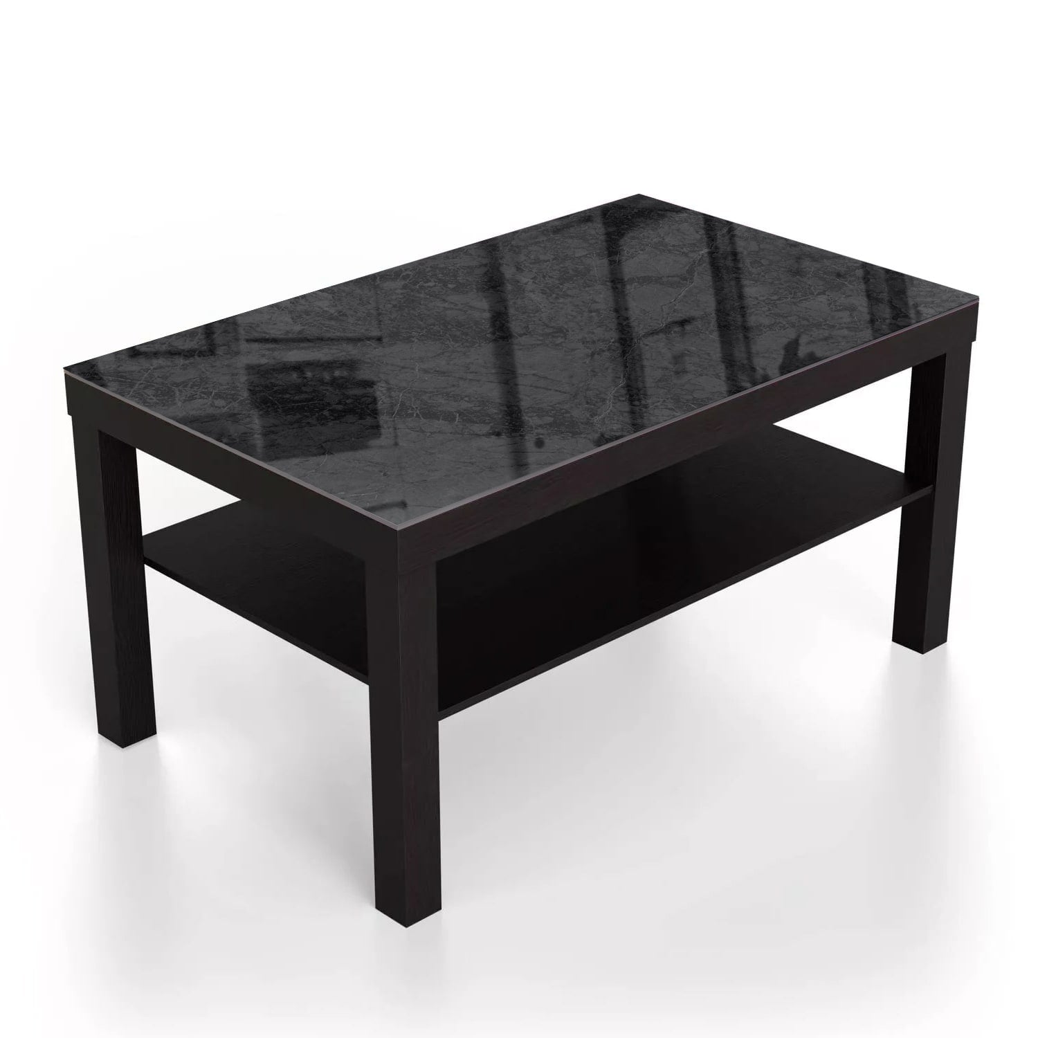 Salontafel 90x55 - Gehard Glas - Zwart/Grijs Marmer