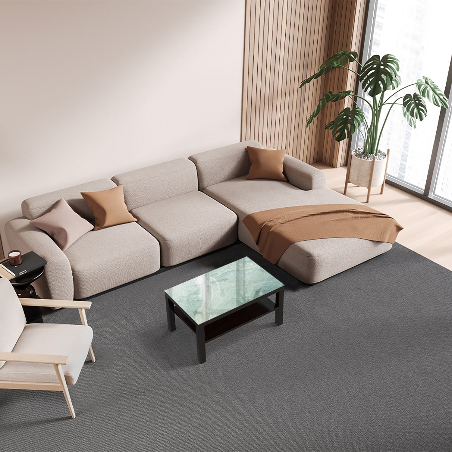Salontafel 90x55 - Gehard Glas - Lichtblauw Marmer