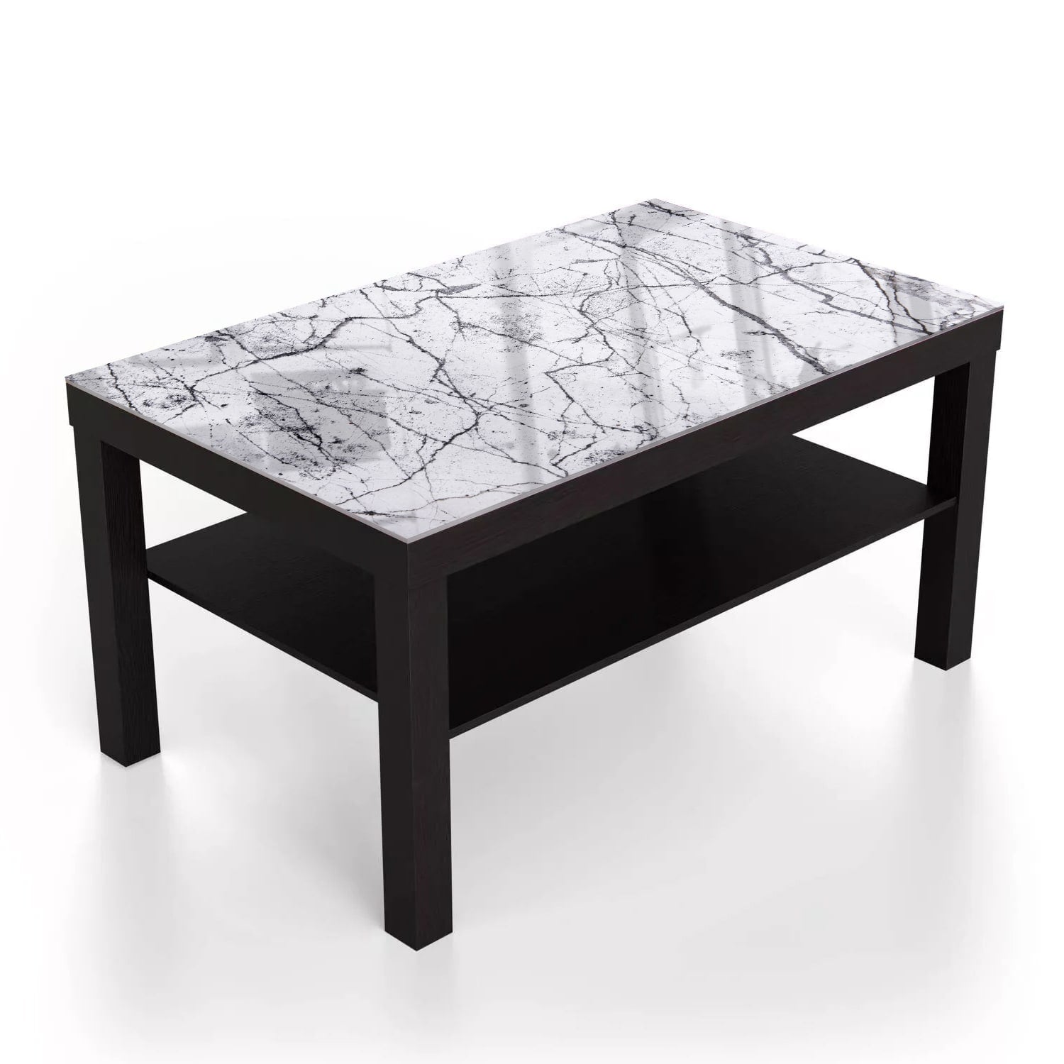 Salontafel 90x55 - Gehard Glas - Wit en Zwart Marmer