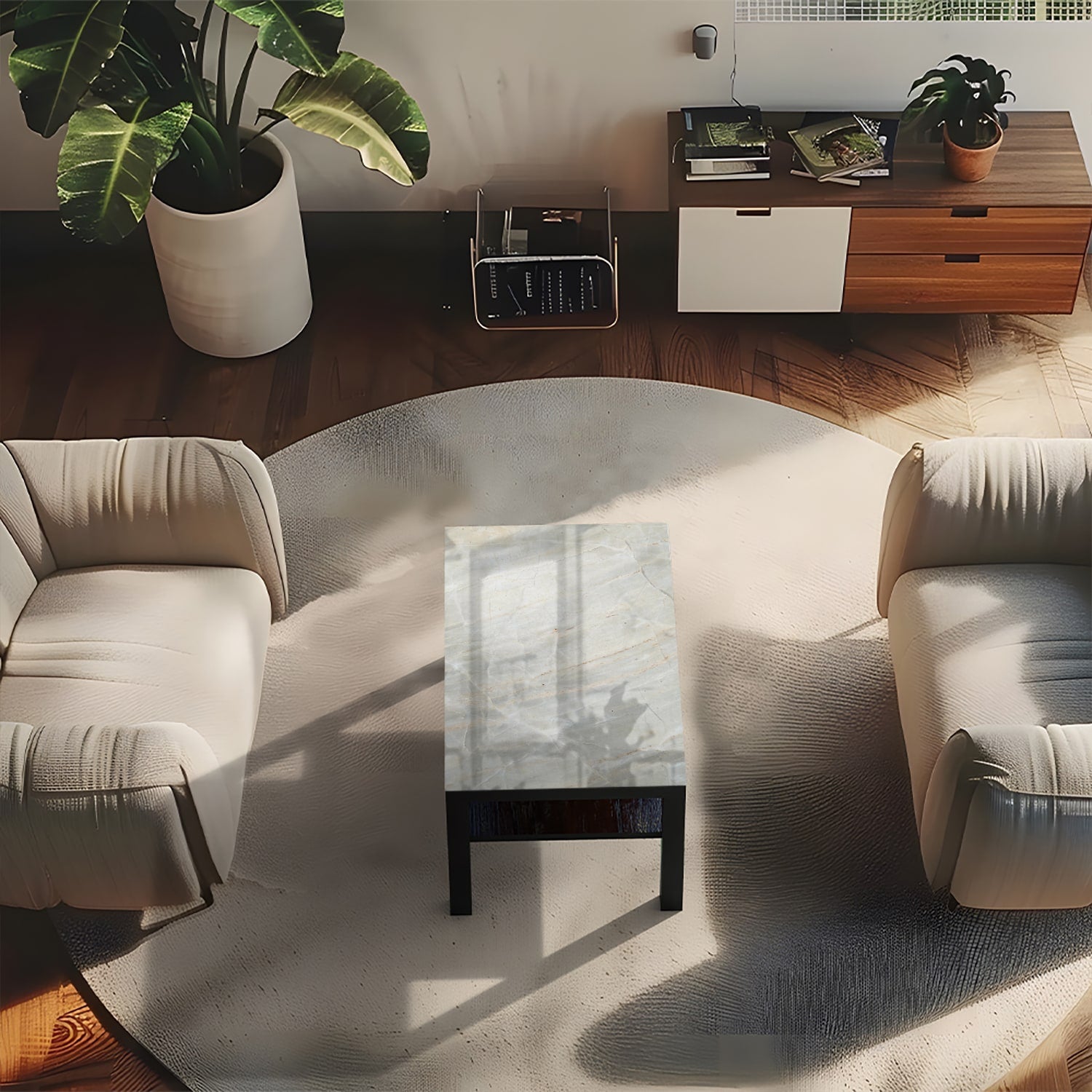 Salontafel 90x55 - Gehard Glas - Lichtgrijs Marmer