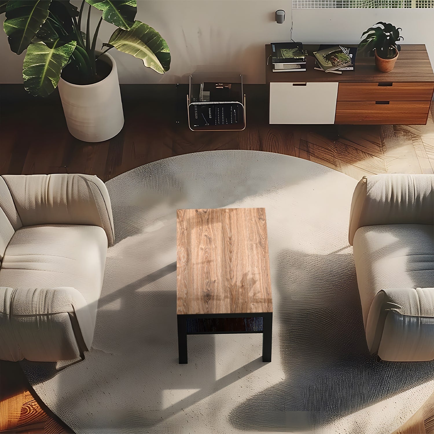 Salontafel 90x55 - Gehard Glas - Eikenhout Textuur