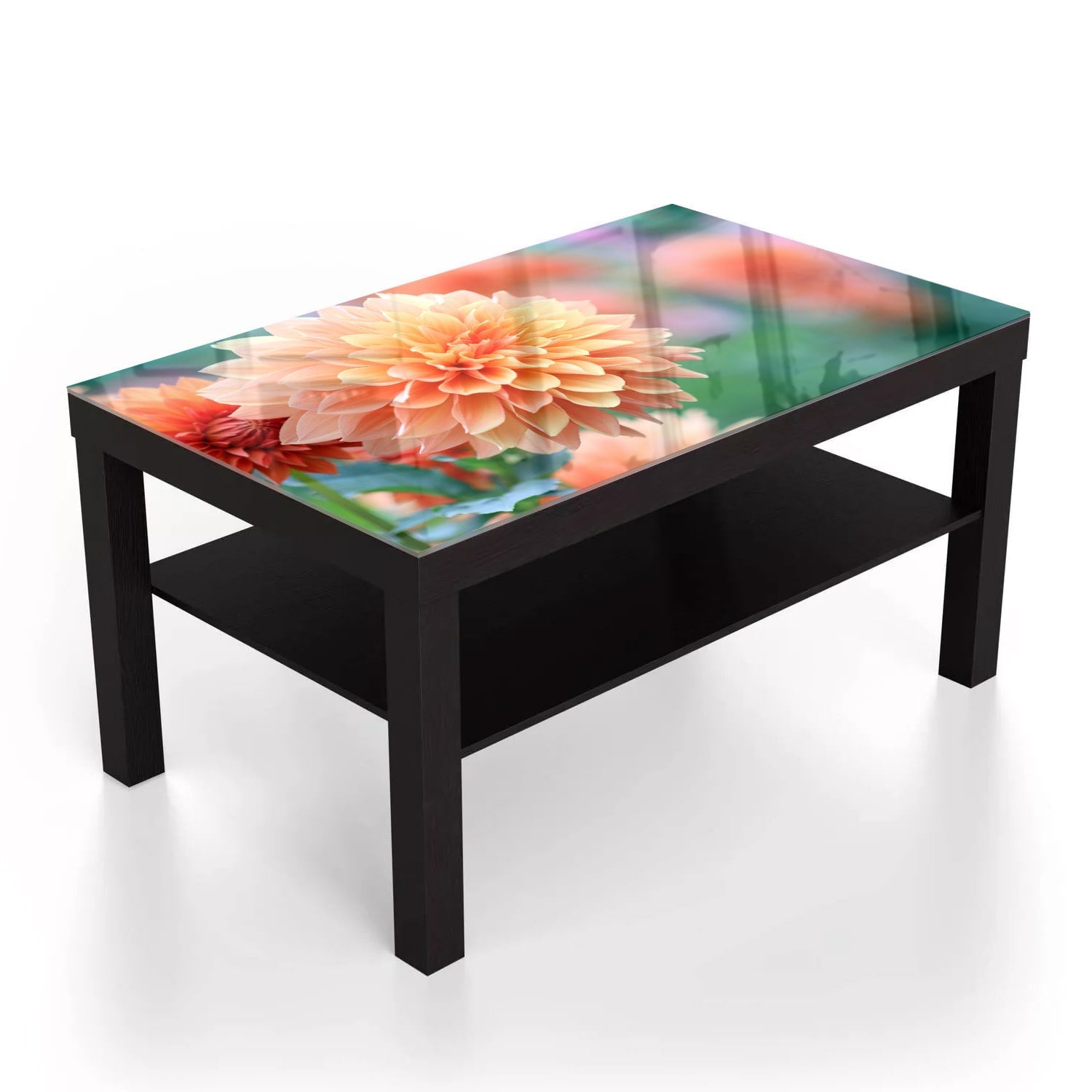 Salontafel 90x55 - Gehard Glas - Roze/Gele Dahlia