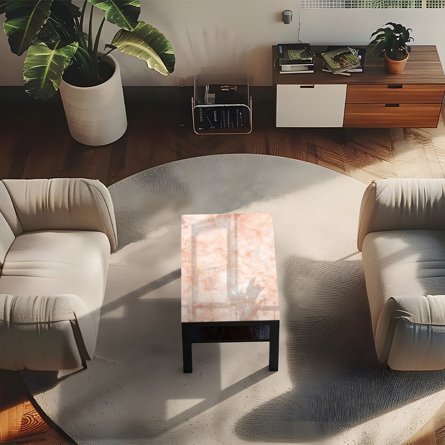 Salontafel 90x55 - Gehard Glas - Perzikkleurige Marmer