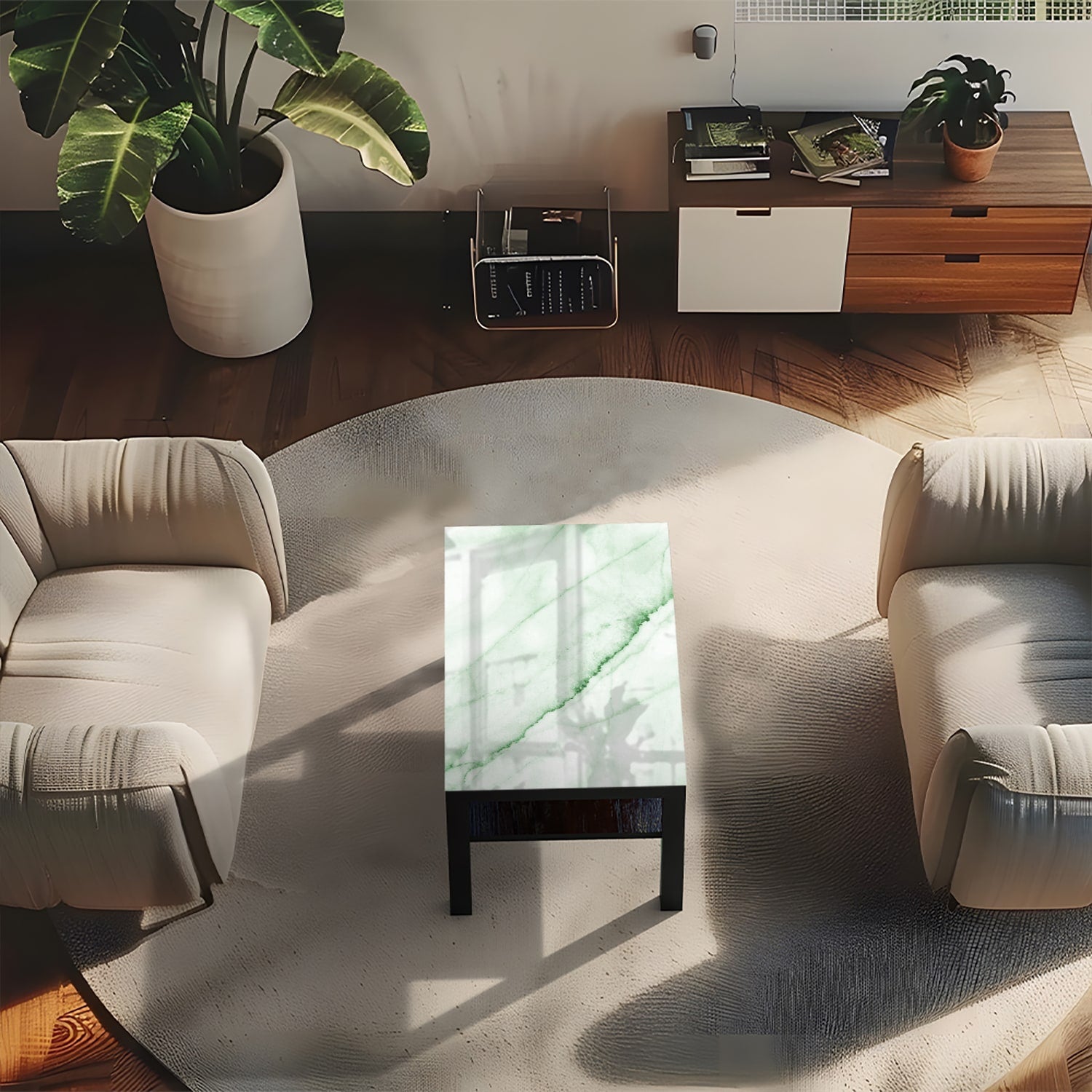 Salontafel 90x55 - Gehard Glas - Smaragd Marmer
