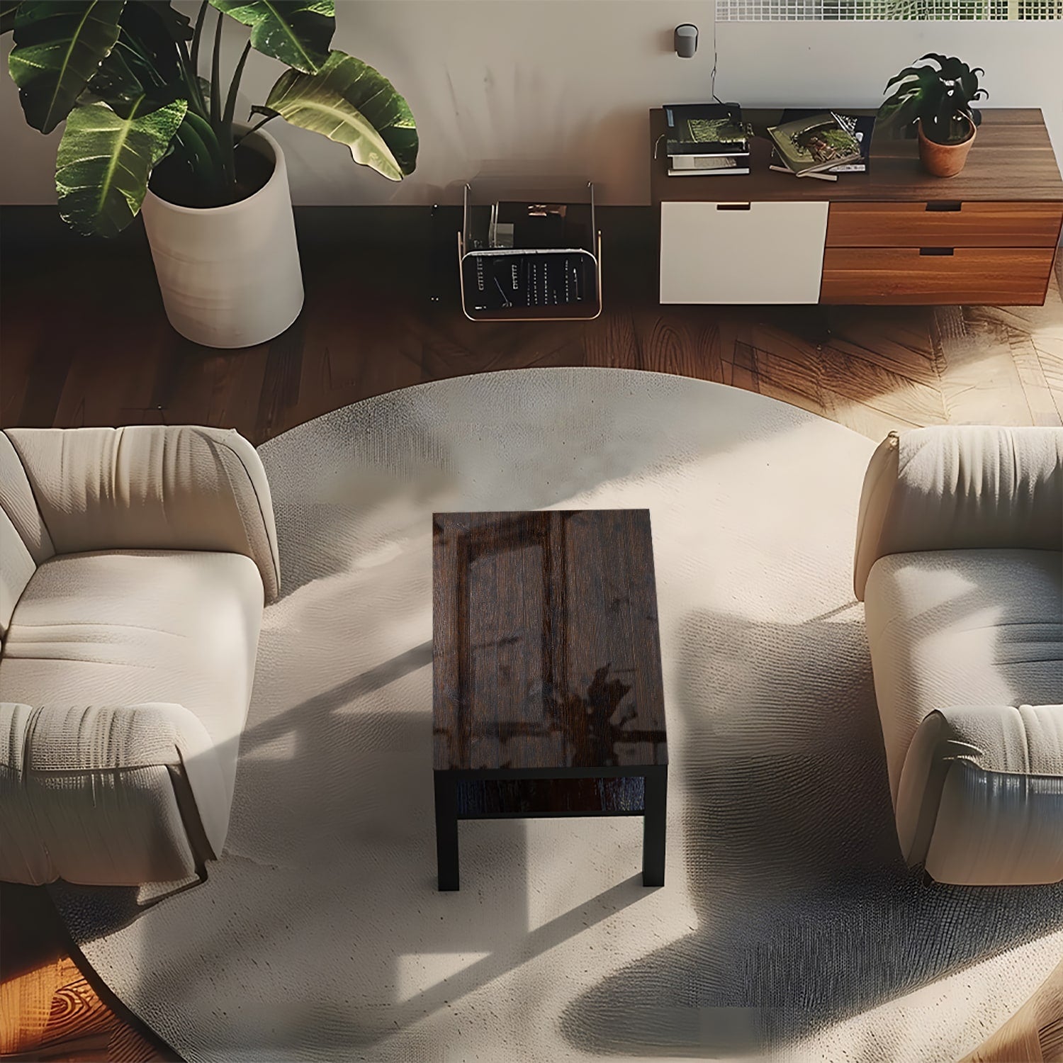 Salontafel 90x55 - Gehard Glas - Donker Hout Textuur