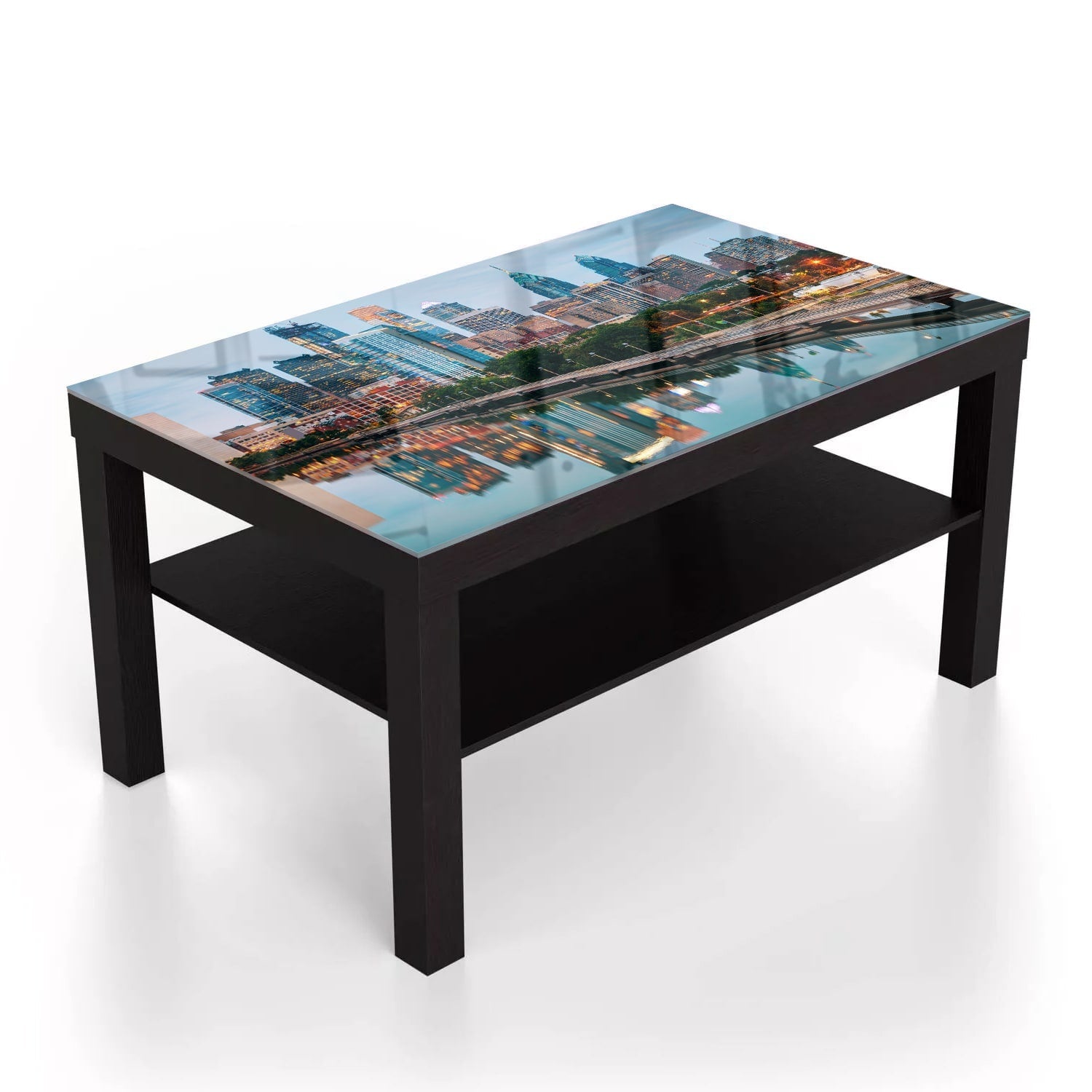 Salontafel 90x55 - Gehard Glas - Philadelphia Skyline bij Nacht