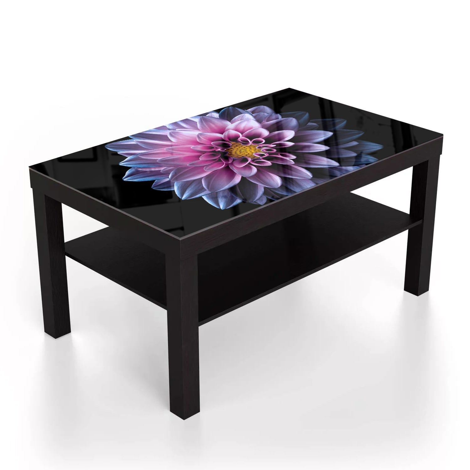 Salontafel 90x55 - Gehard Glas - Blauw/Roze Dahlia