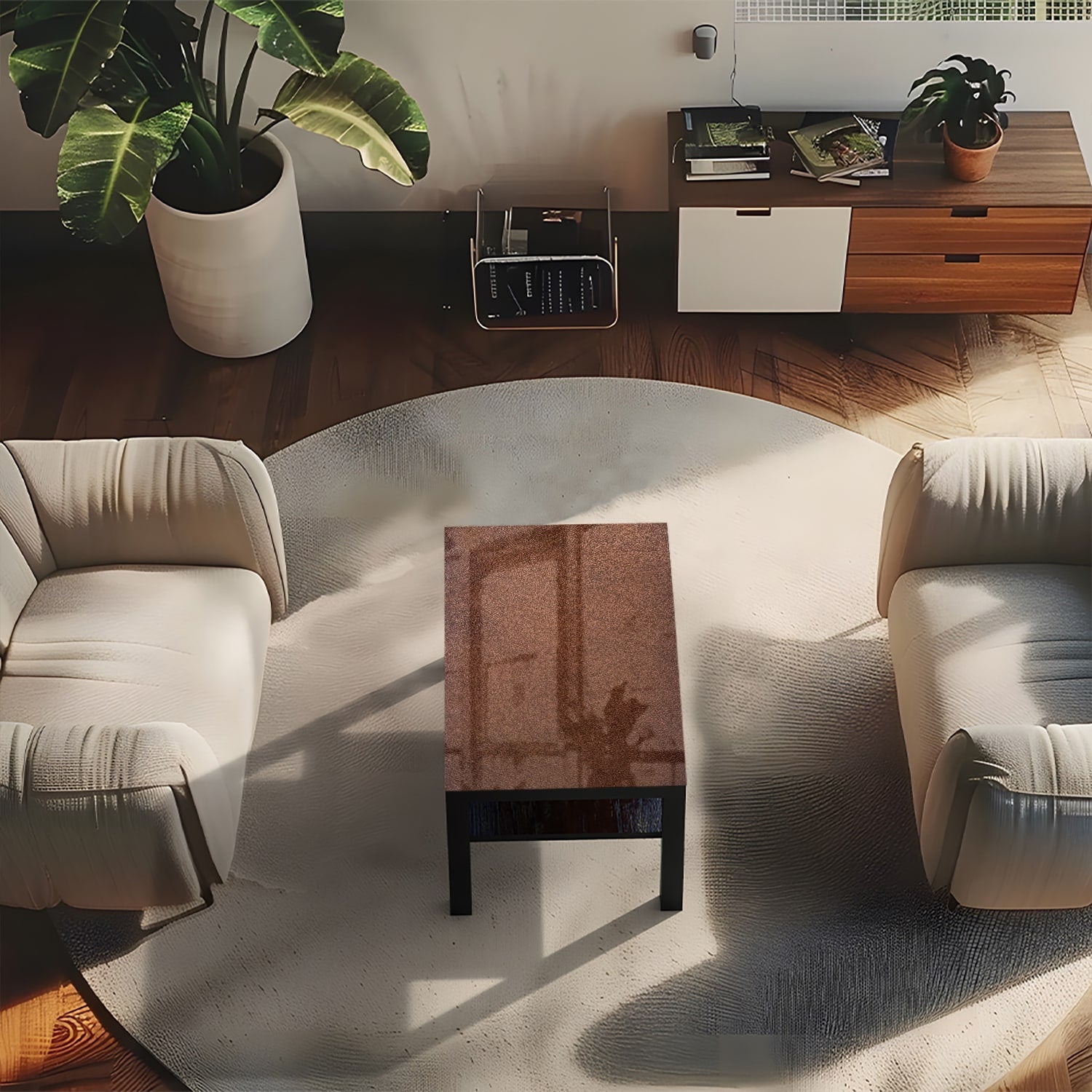 Salontafel 90x55 - Gehard Glas - Bruin Leer