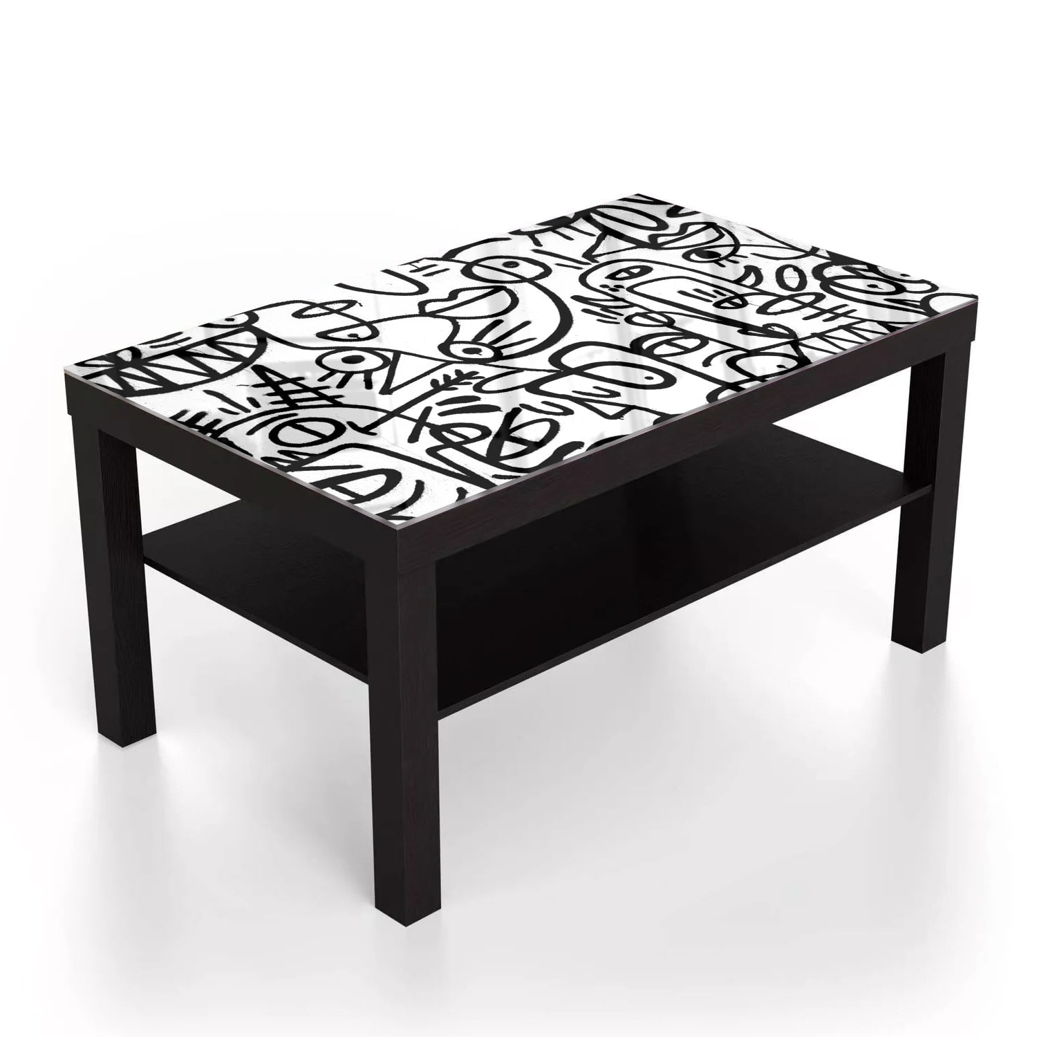 Salontafel 90x55 - Gehard Glas - Zwart-wit Graffiti Patroon