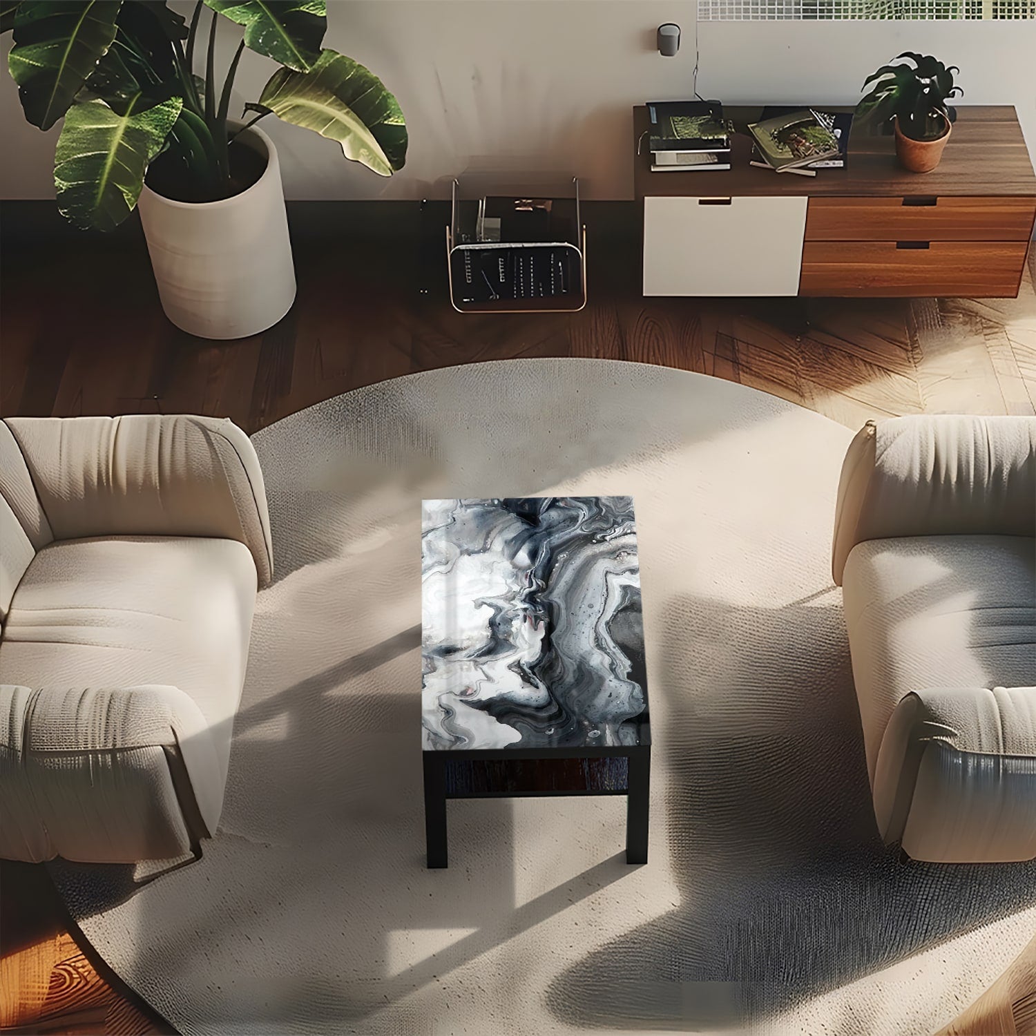 Salontafel 90x55 - Gehard Glas - Marmer Golfpatroon