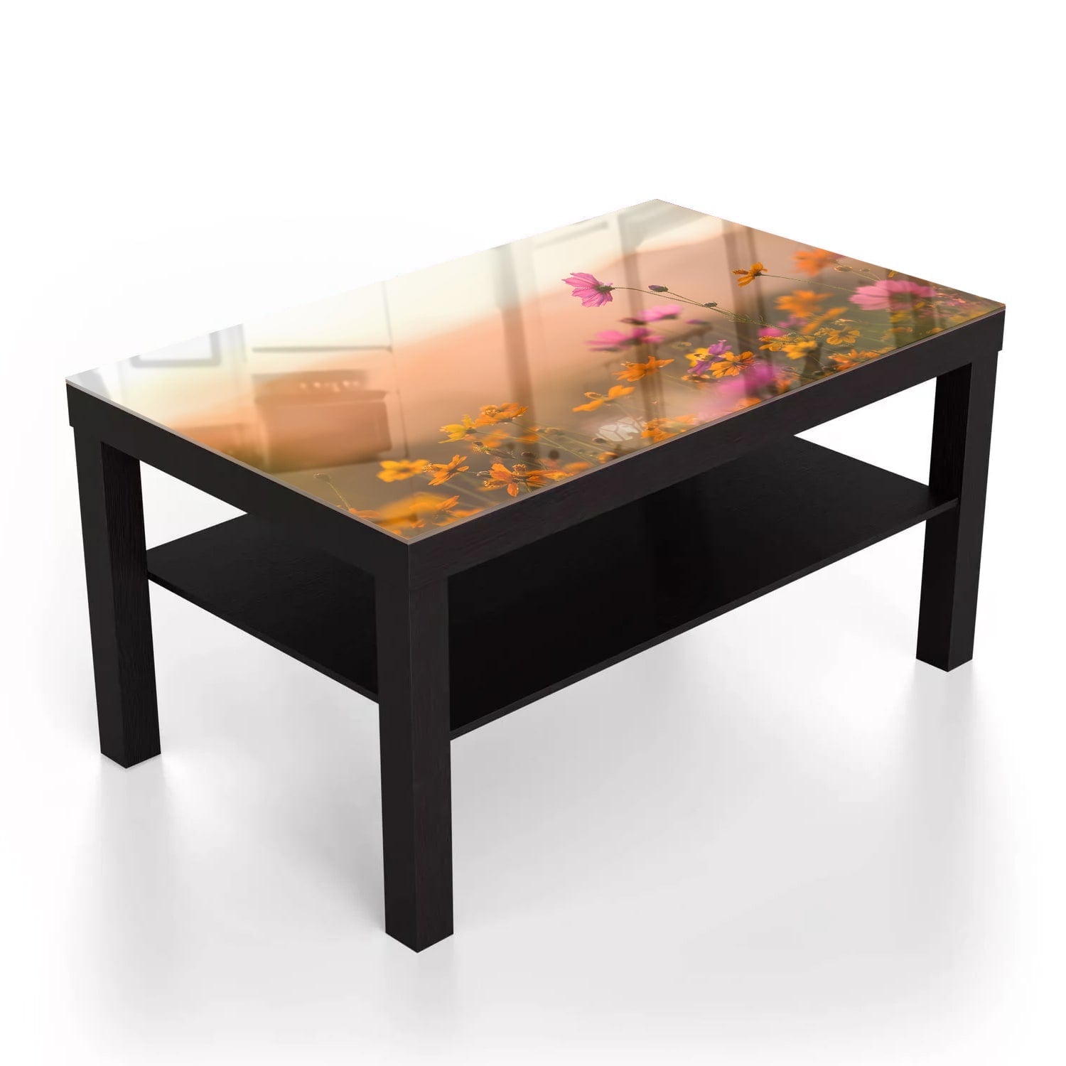 Salontafel 90x55 - Gehard Glas - Kleurrijke Bloemen bij Zonsondergang