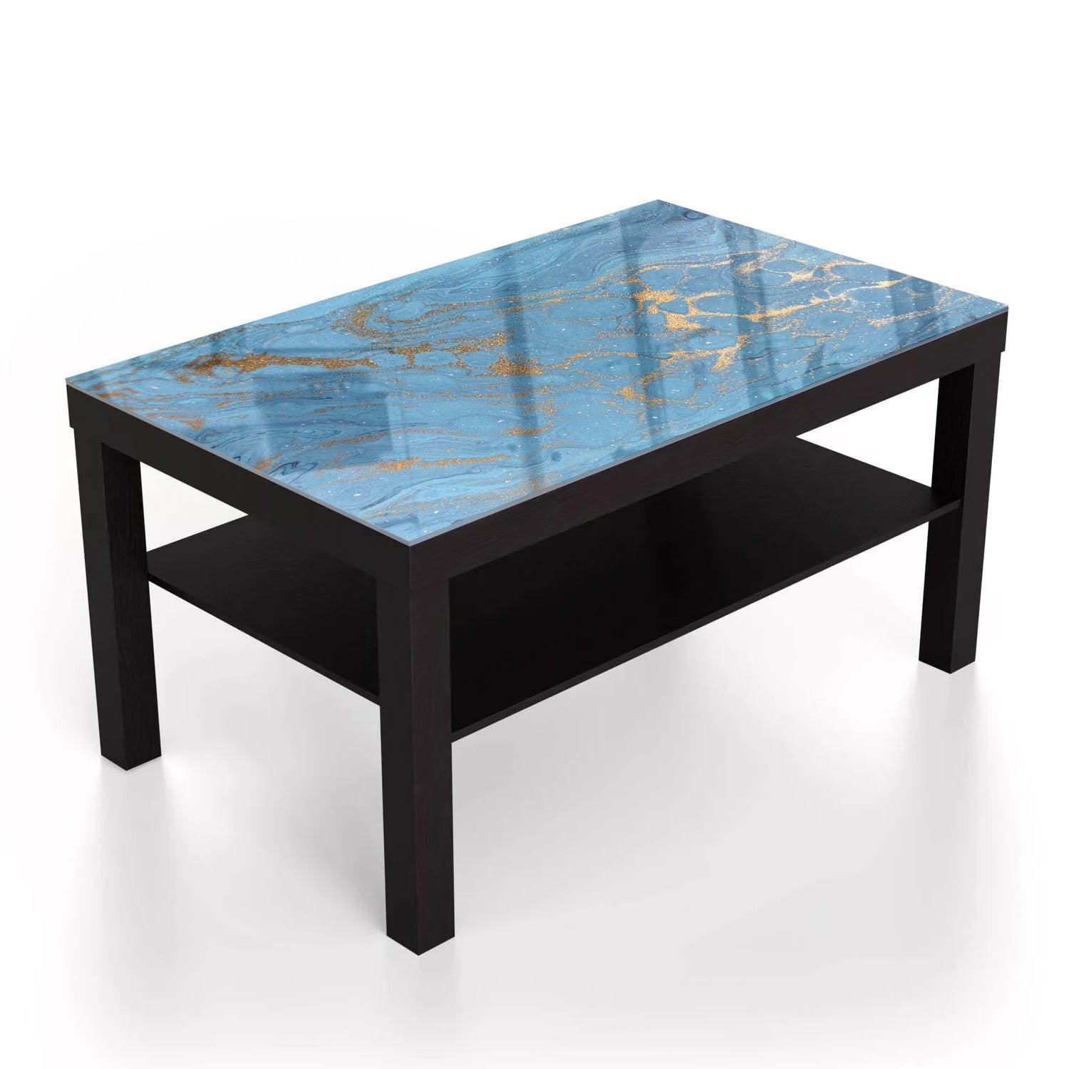 Salontafel 90x55 - Gehard Glas - Goud en Blauw Marmer