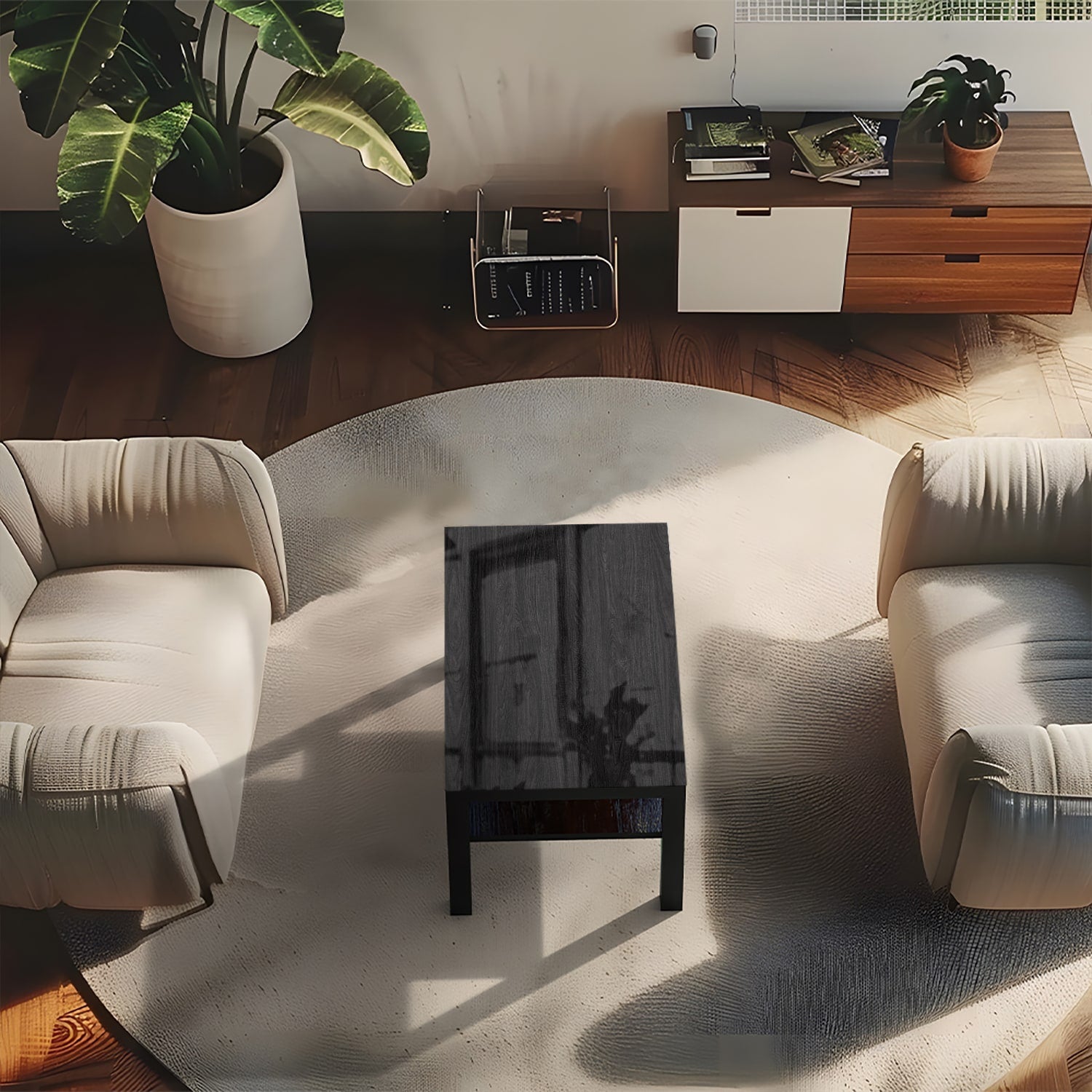 Salontafel 90x55 - Gehard Glas - Zwart Hout