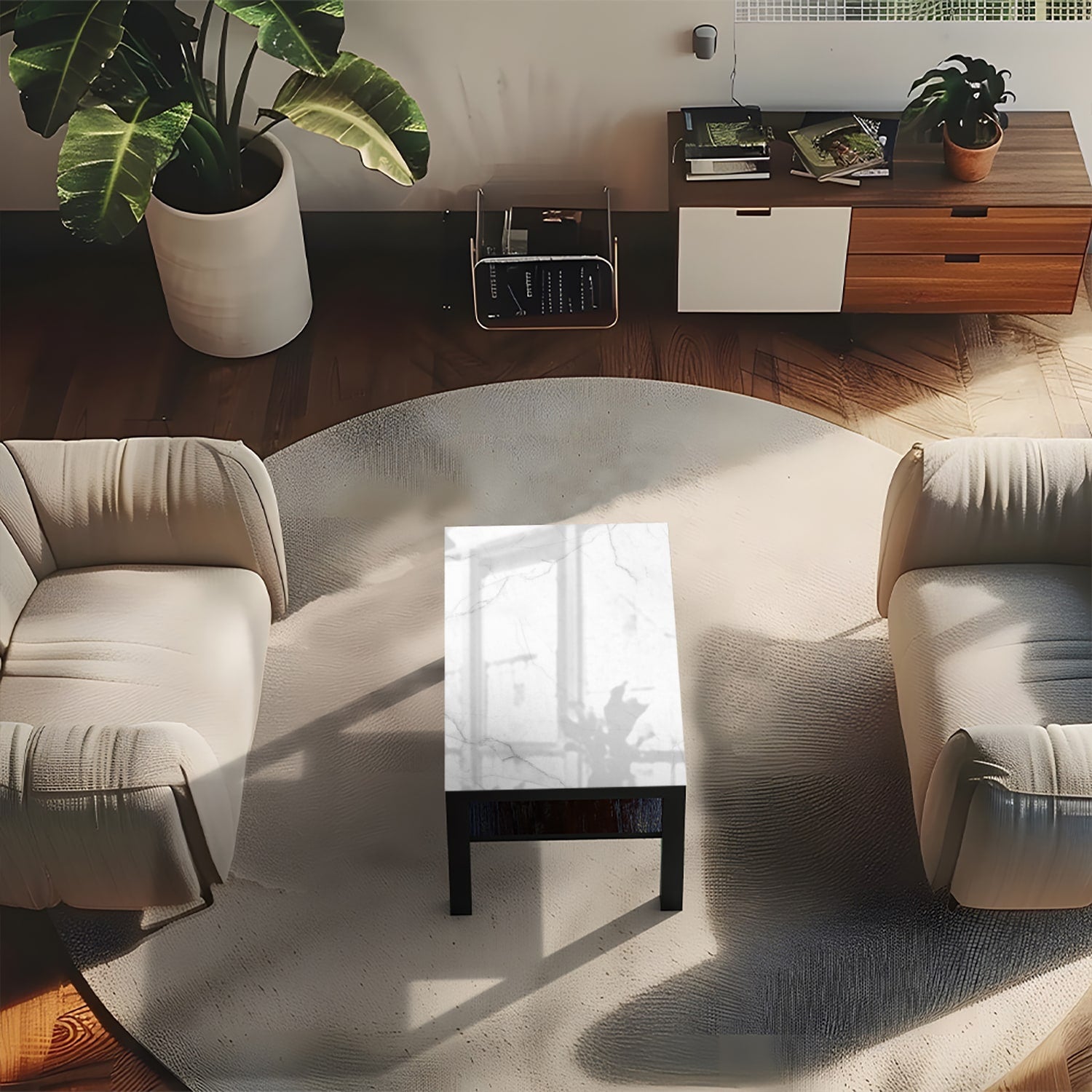 Salontafel 90x55 - Gehard Glas - Melkwit Marmer
