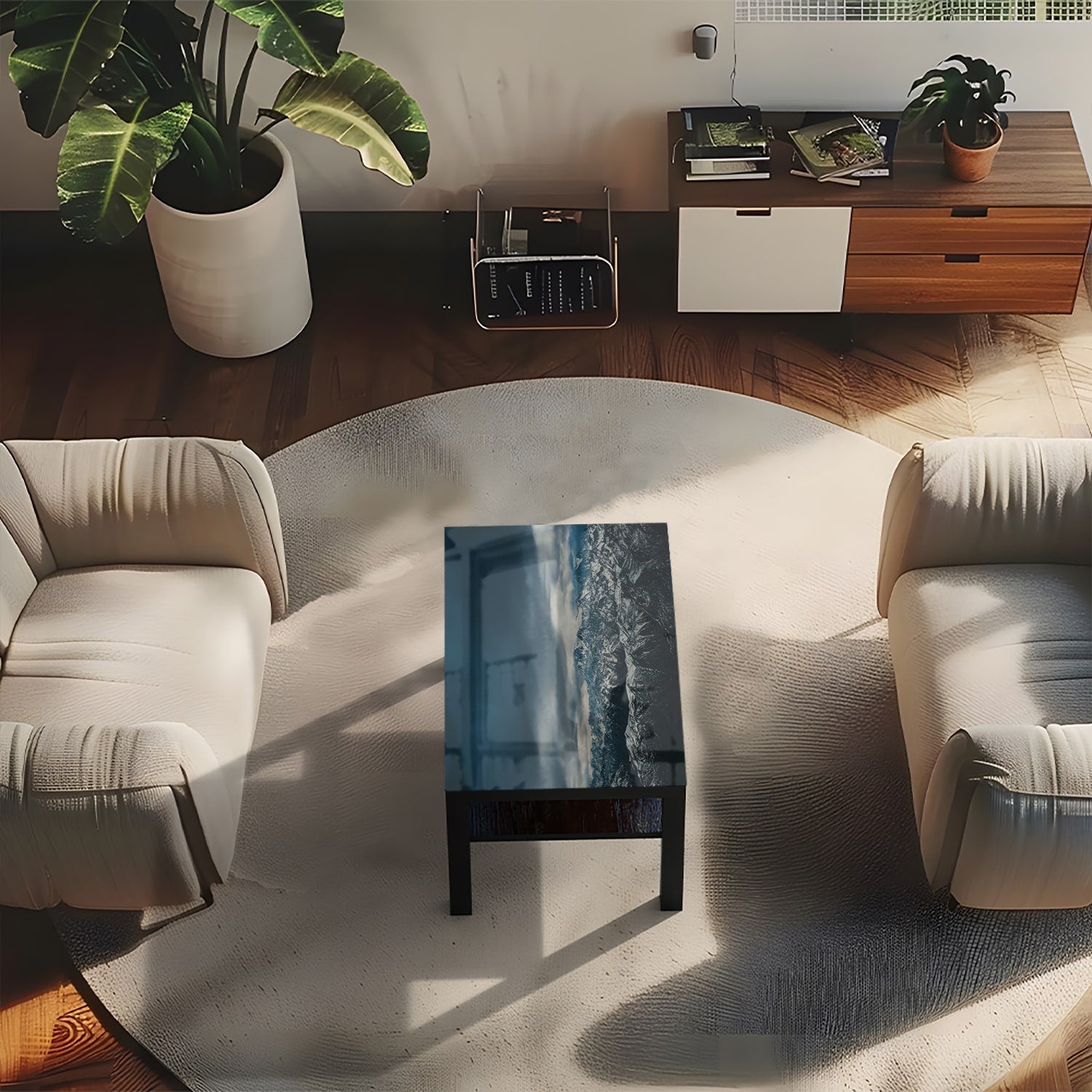 Salontafel 90x55 - Gehard Glas - Bergtoppen in de Winter