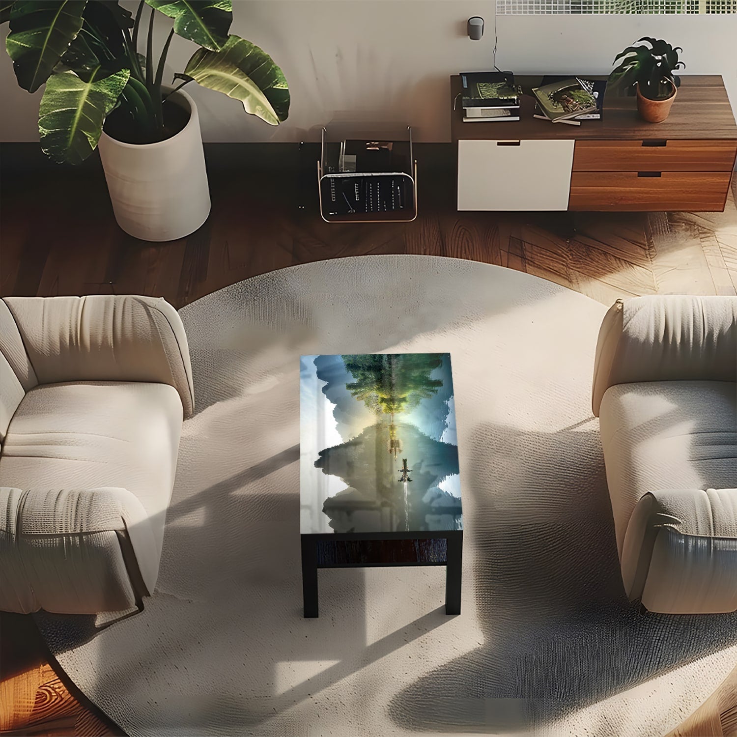 Salontafel 90x55 - Gehard Glas - Mistige Bergen