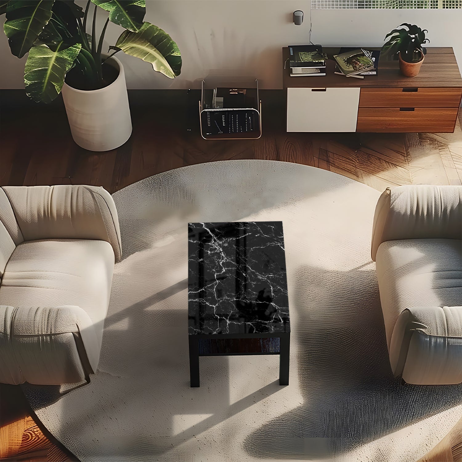 Salontafel 90x55 - Gehard Glas - Nacht Marmer