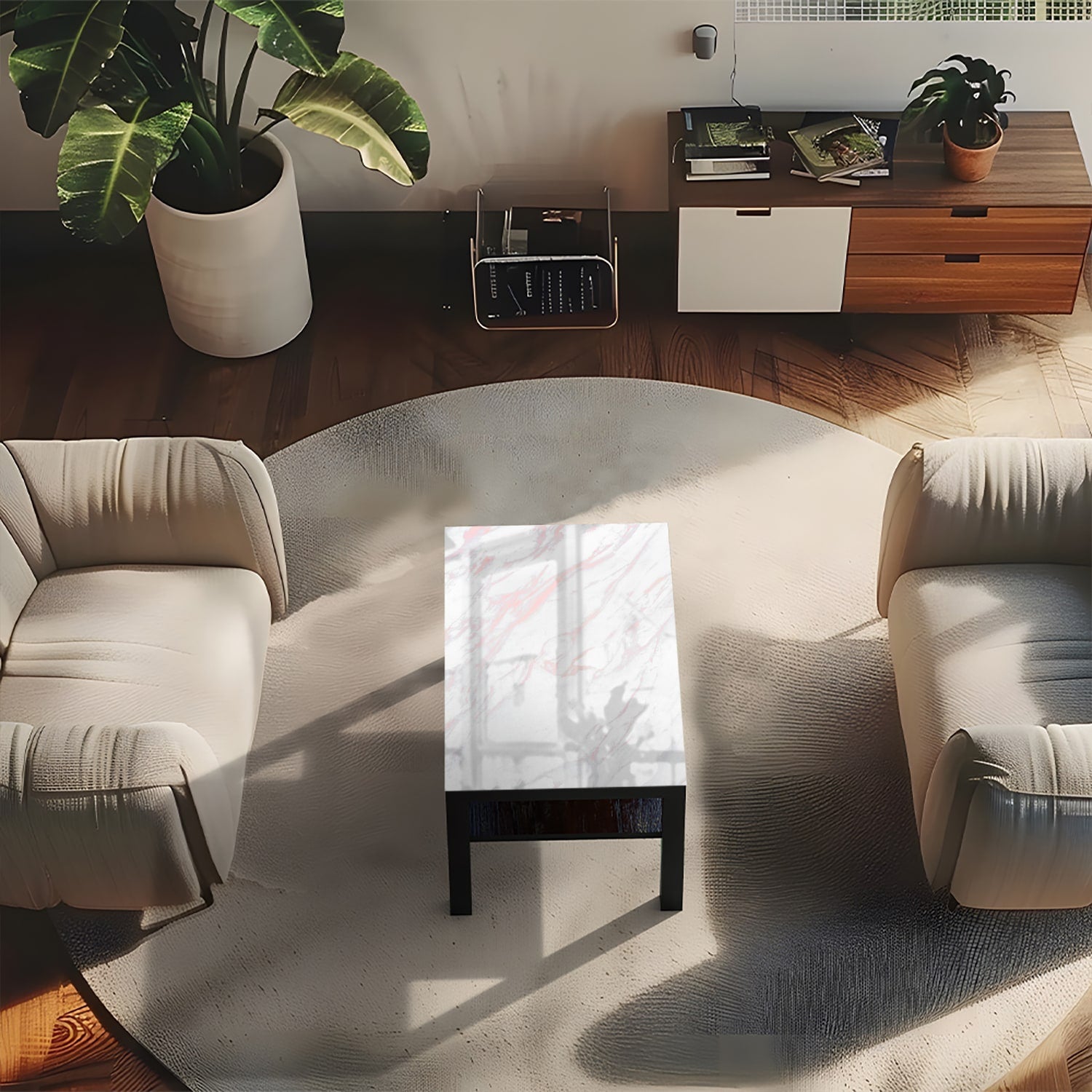 Salontafel 90x55 - Gehard Glas - Roze en Wit Marmer