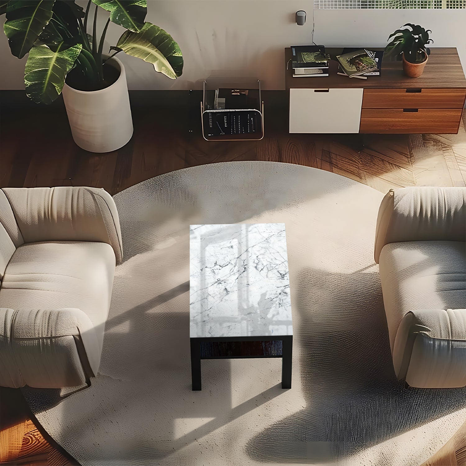 Salontafel 90x55 - Gehard Glas - Zwart-Wit Marmer