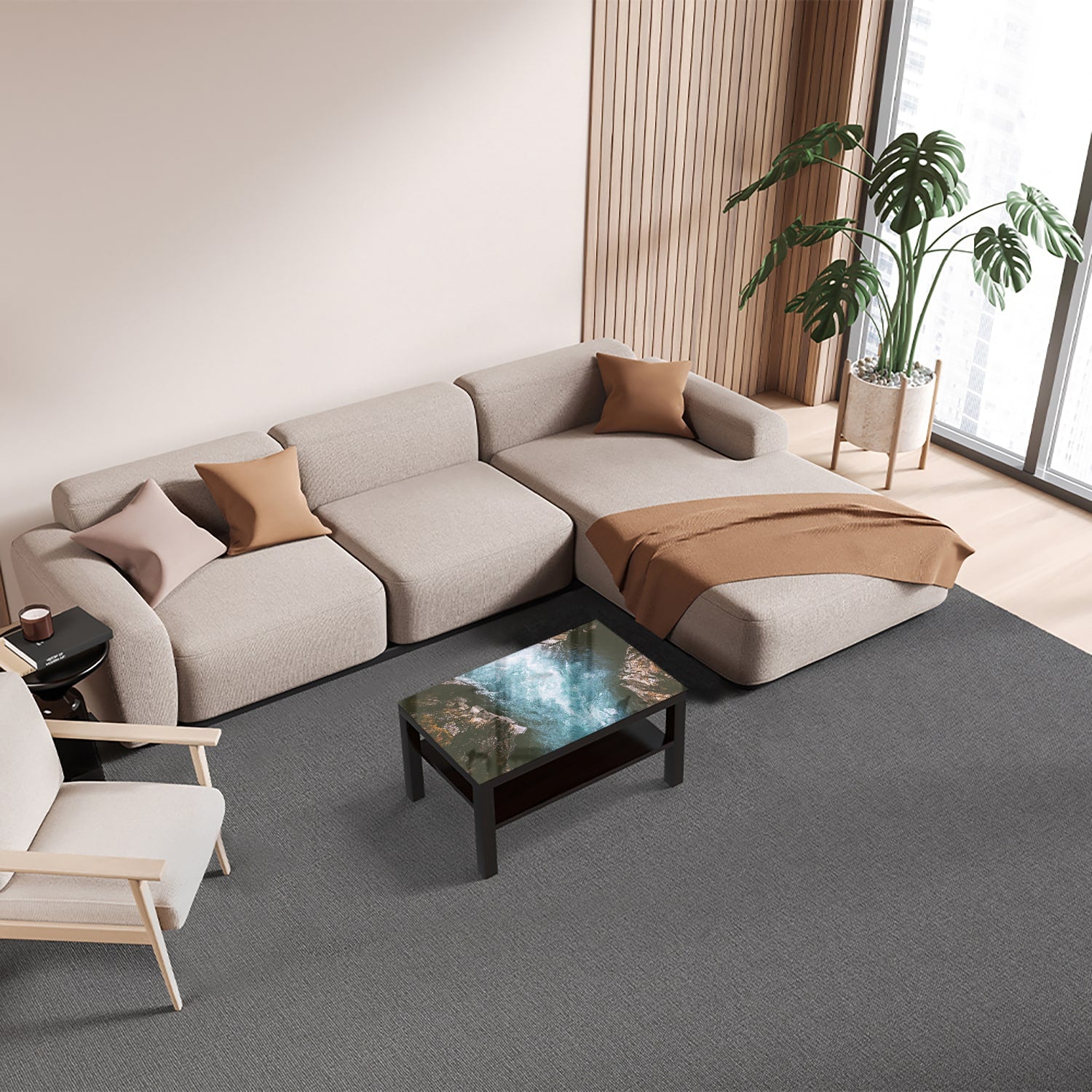 Salontafel 90x55 - Gehard Glas - Rivier Canyon in Zweden