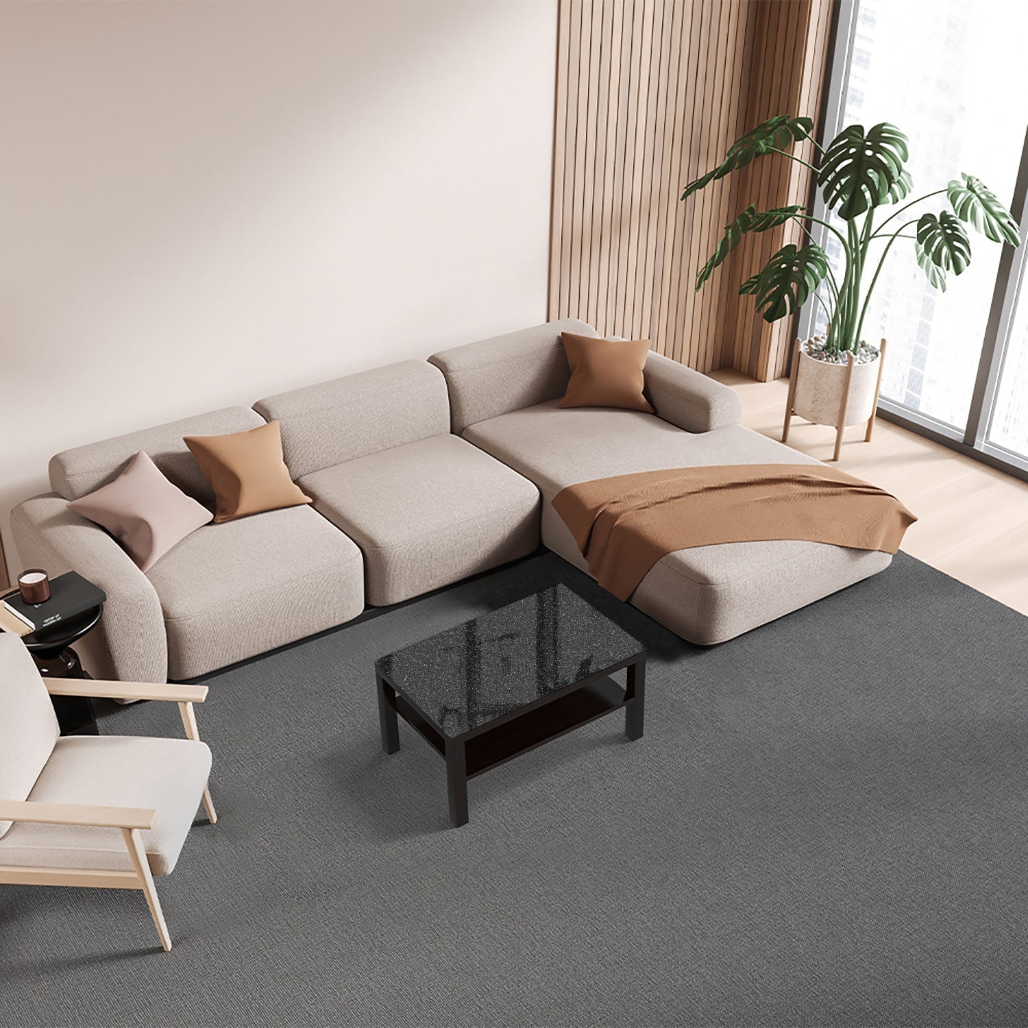 Salontafel 90x55 - Gehard Glas - Asfalt Textuur