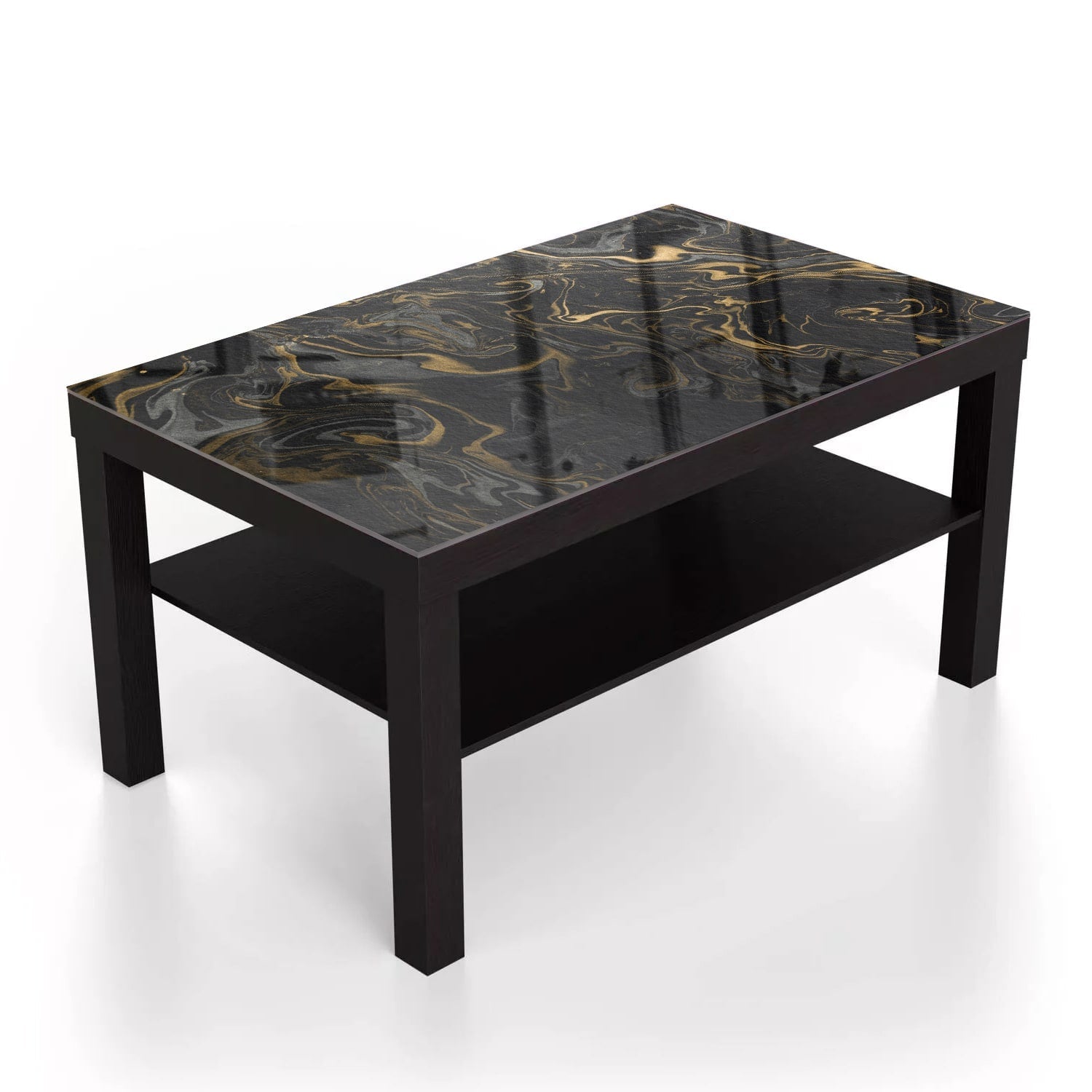 Salontafel 90x55 - Gehard Glas - Zwart-Goud Marmerpatroon