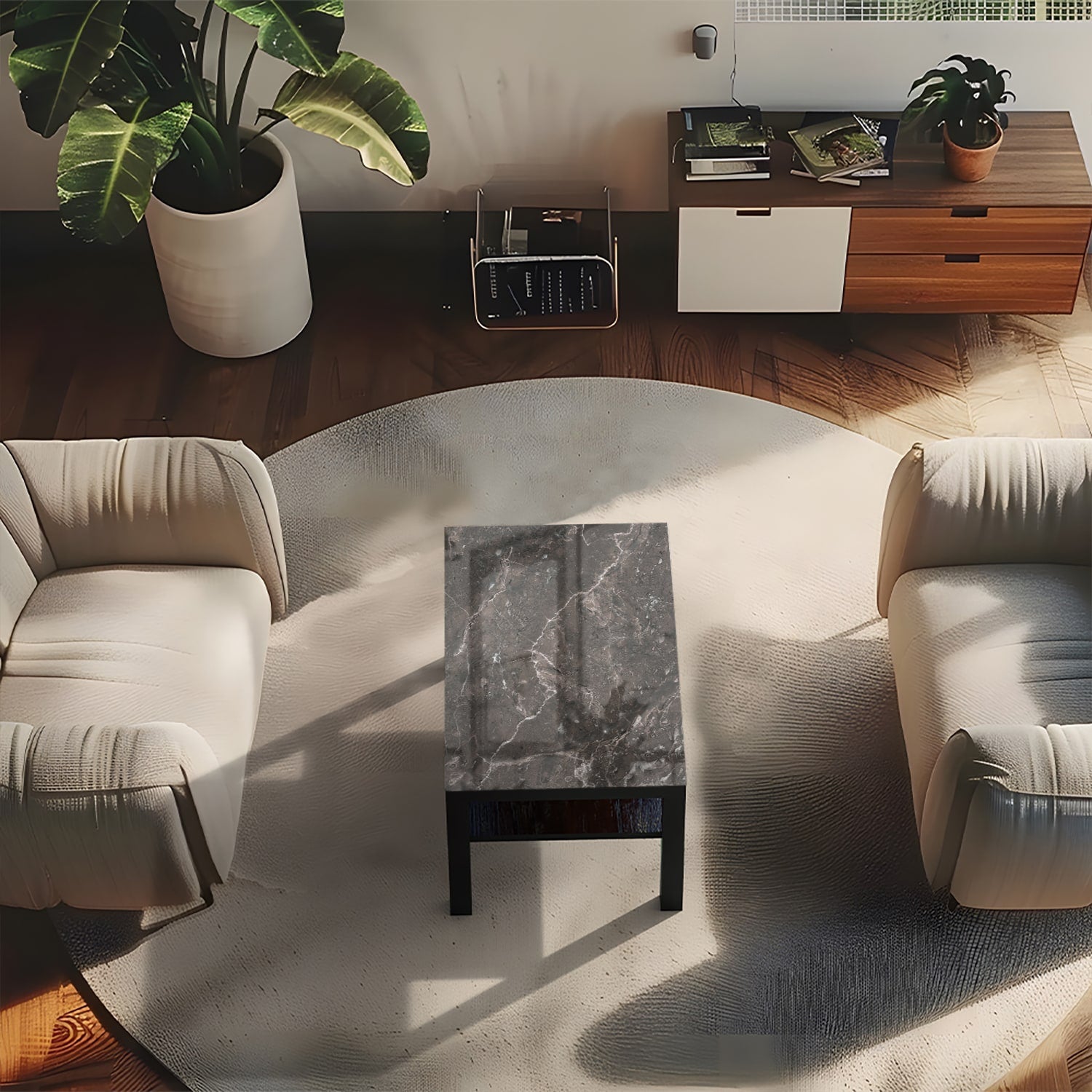 Salontafel 90x55 - Gehard Glas - Grijs-bruin Marmer
