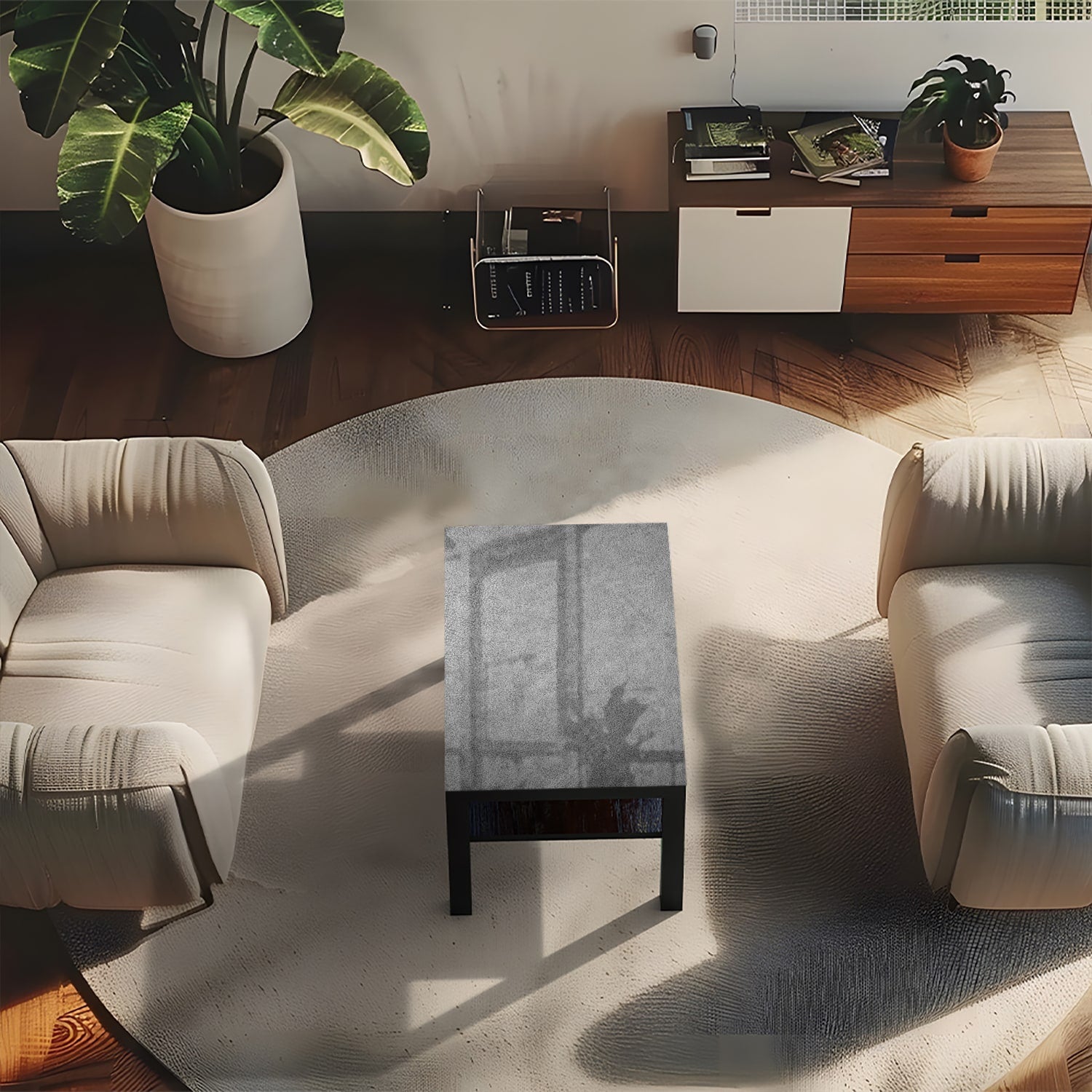 Salontafel 90x55 - Gehard Glas - Grijs Leer
