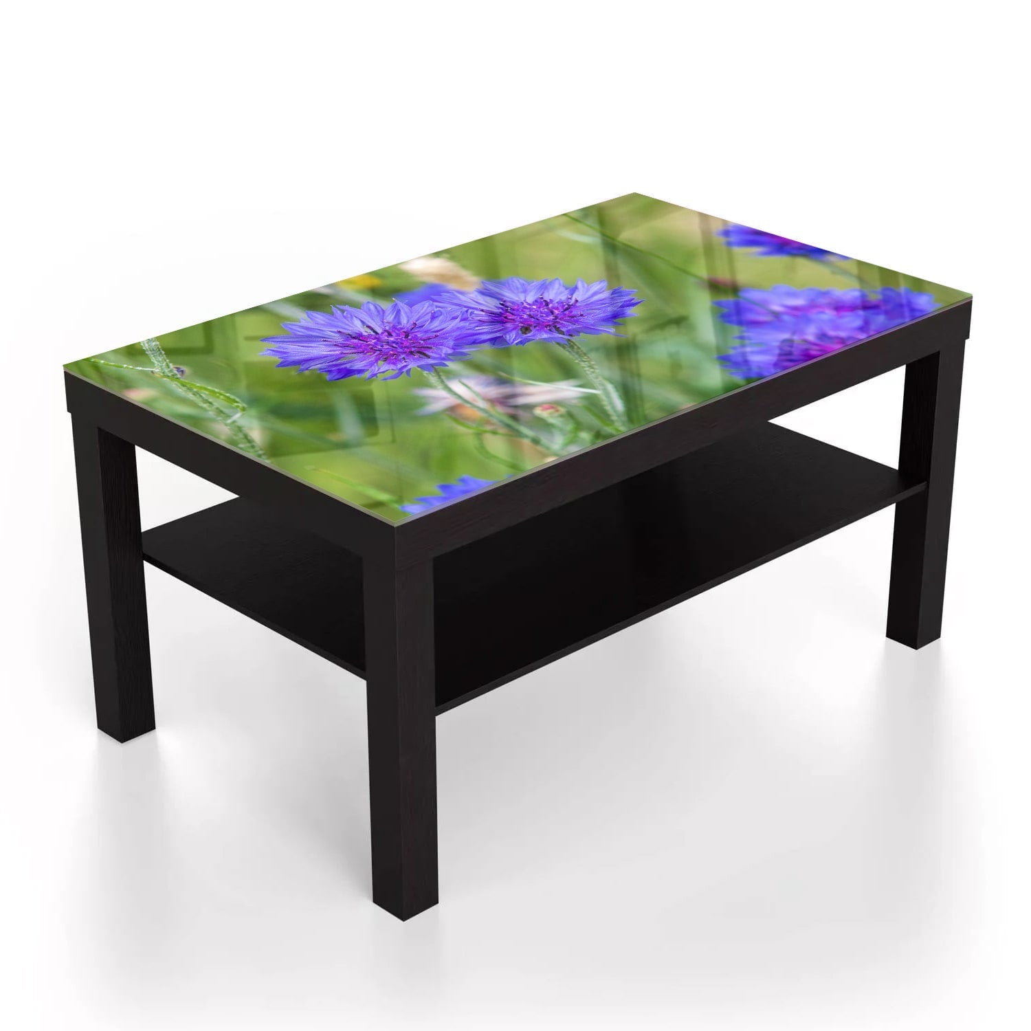 Salontafel 90x55 - Gehard Glas - Felblauw/paarse Korenbloemen