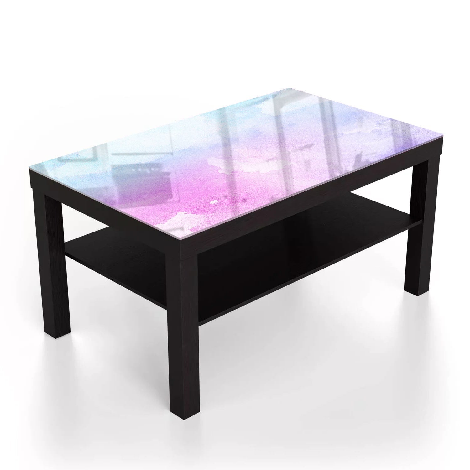 Salontafel 90x55 - Gehard Glas - Roze-Blauwe Waterverf