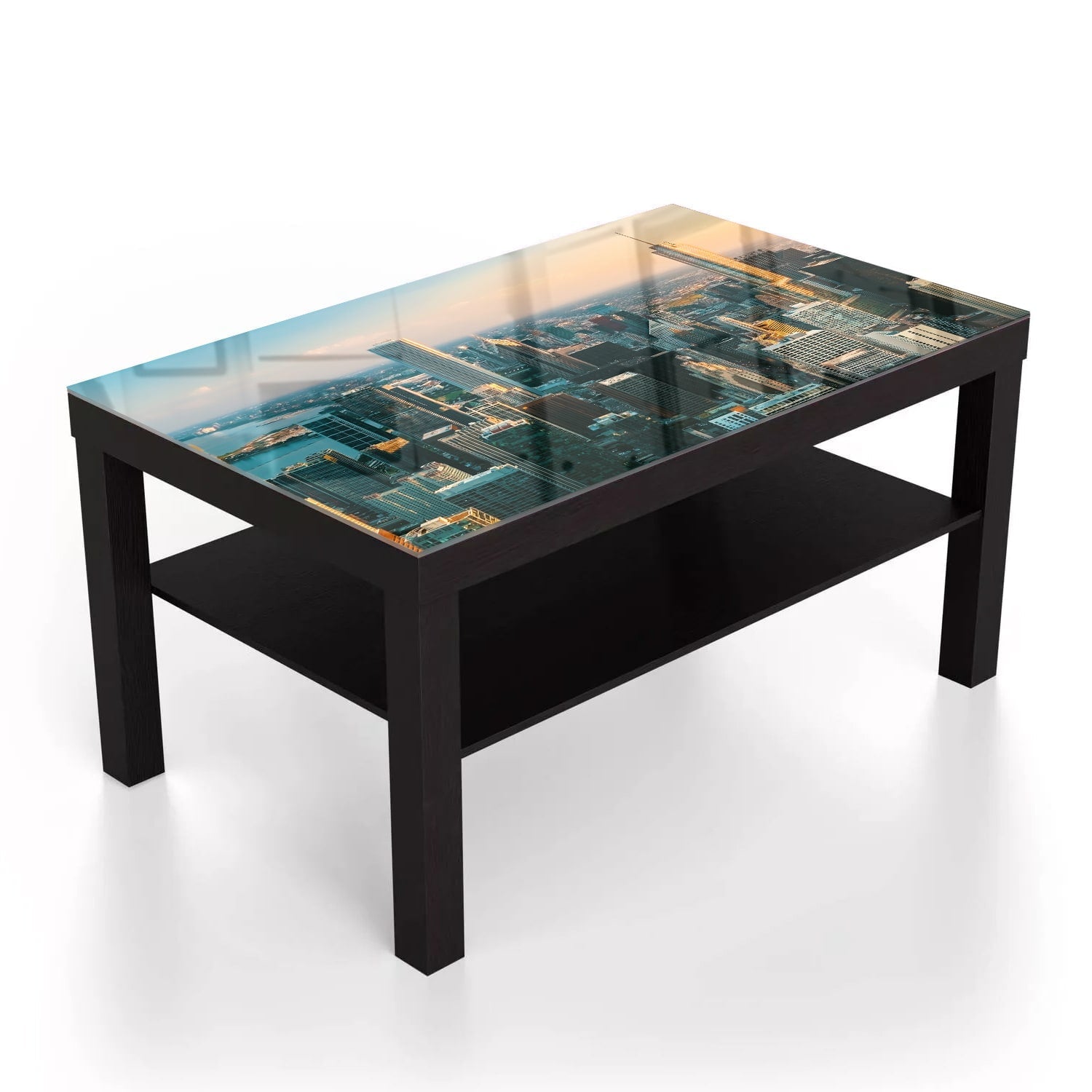 Salontafel 90x55 - Gehard Glas - Chicago Skyline bij Zonsondergang