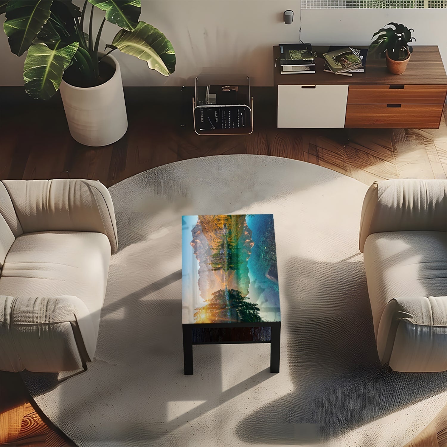 Salontafel 90x55 - Gehard Glas - Zonsopgang bij Eibsee Meer