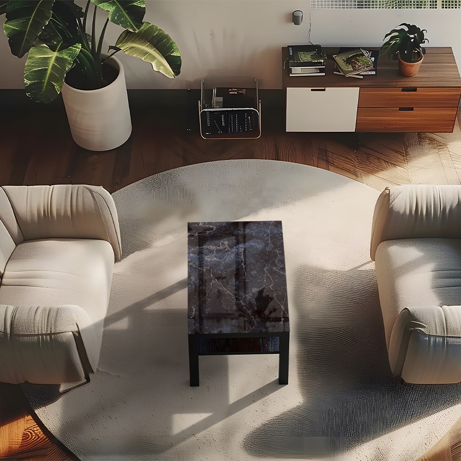 Salontafel 90x55 - Gehard Glas - Middernachtblauw Marmer