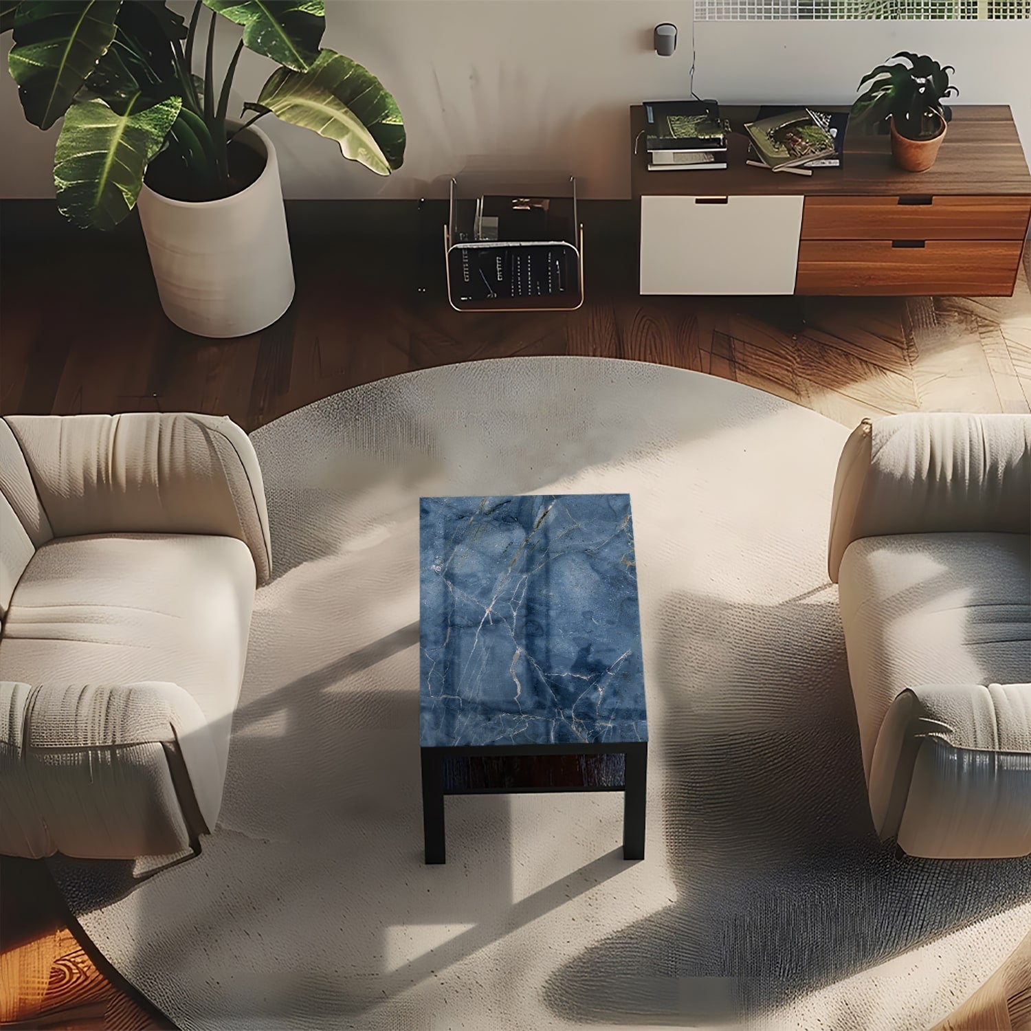 Salontafel 90x55 - Gehard Glas - Oceaanblauw Marmer