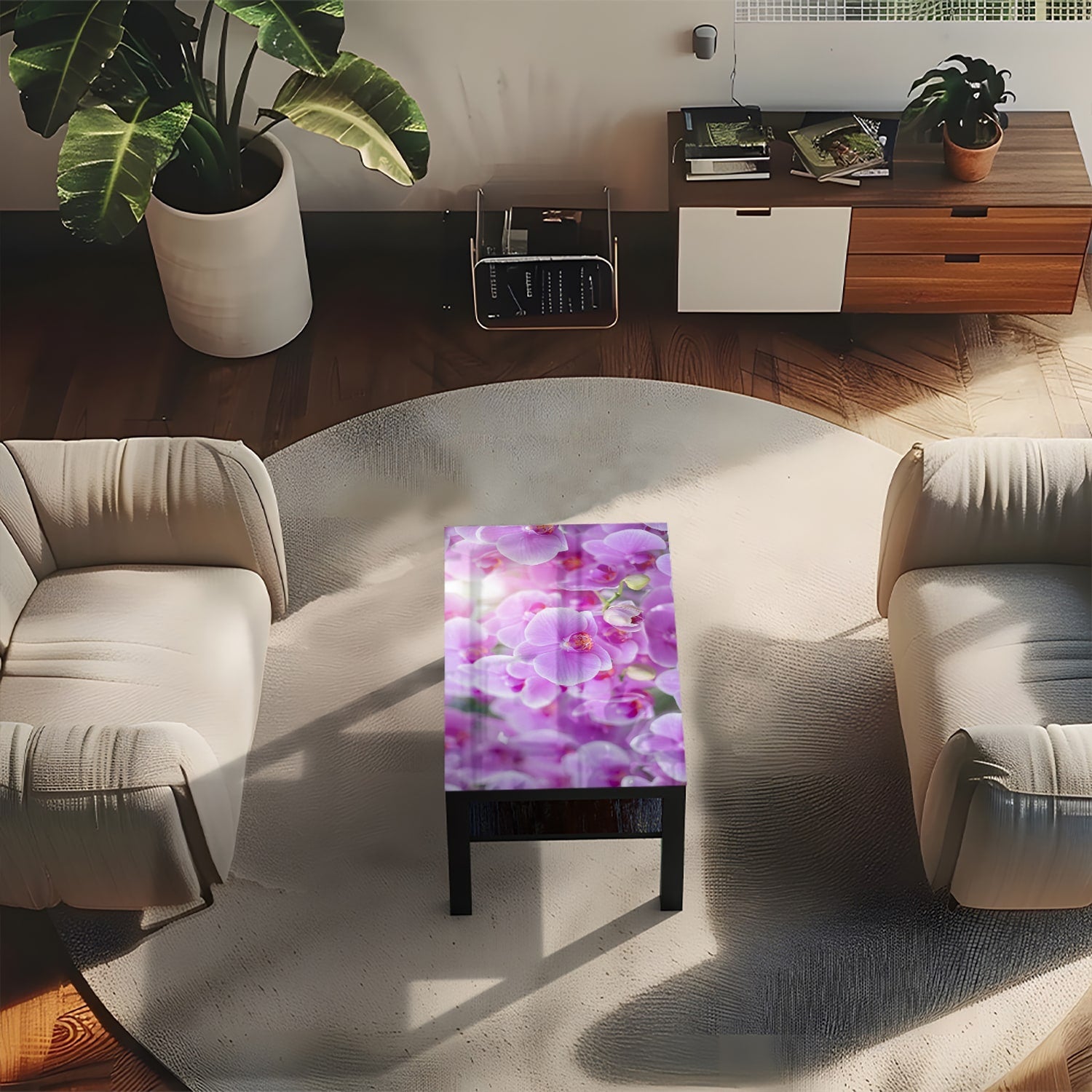 Salontafel 90x55 - Gehard Glas - Stralende Orchideeën