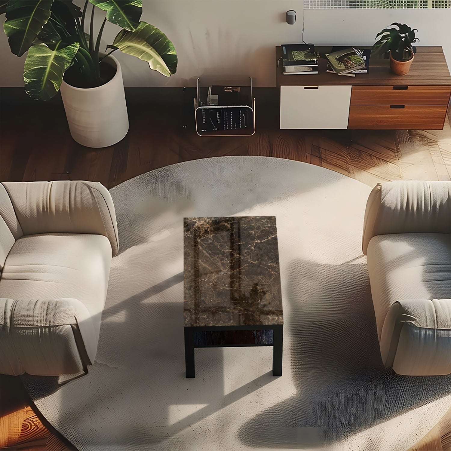 Salontafel 90x55 - Gehard Glas - Bruin Marmer