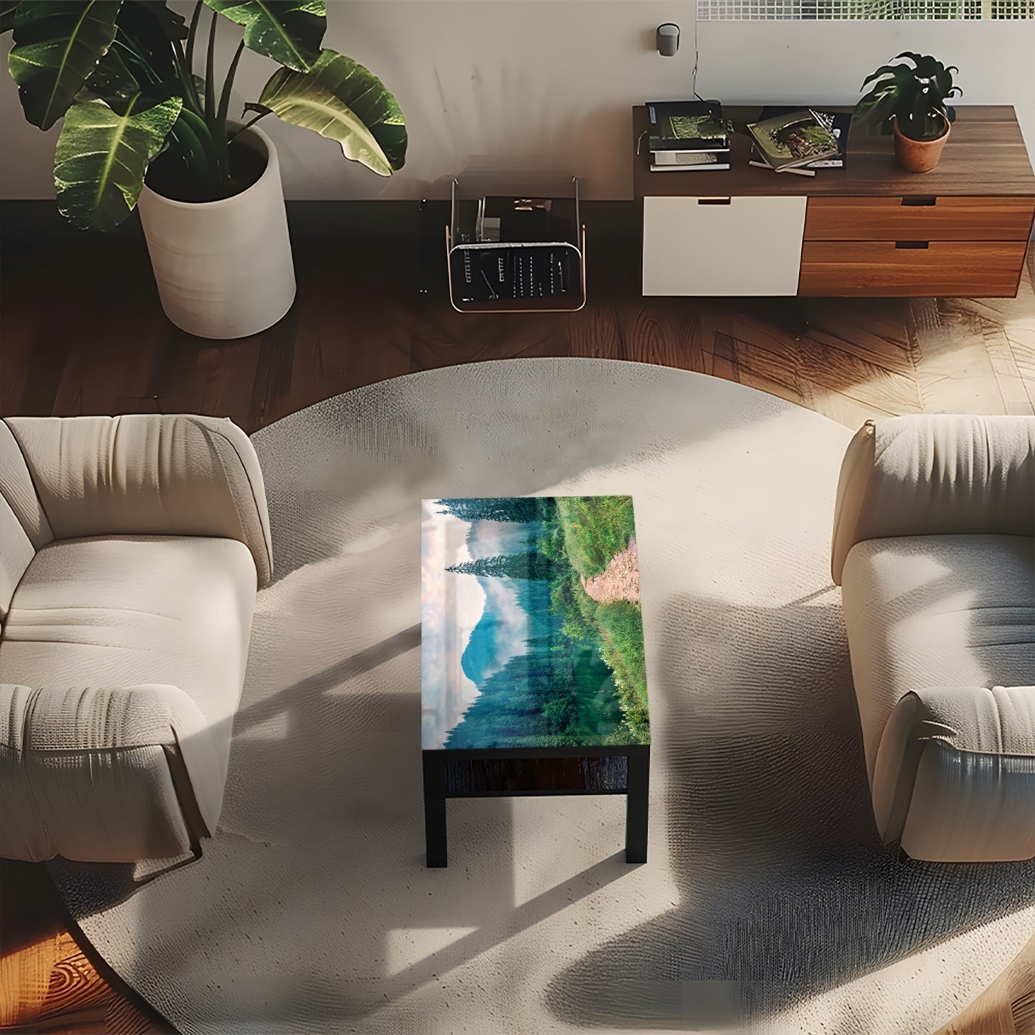 Salontafel 90x55 - Gehard Glas - Mistig Lacu Rosu Meer