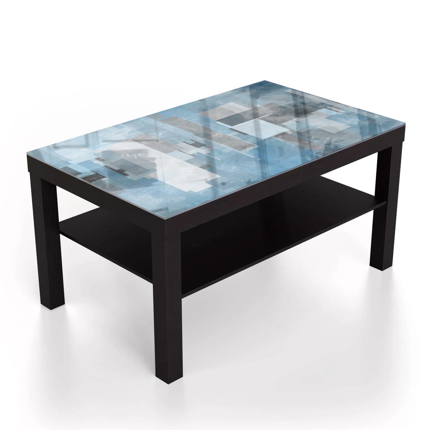 Salontafel 90x55 - Gehard Glas - Blauwe Geomtrische Vormen