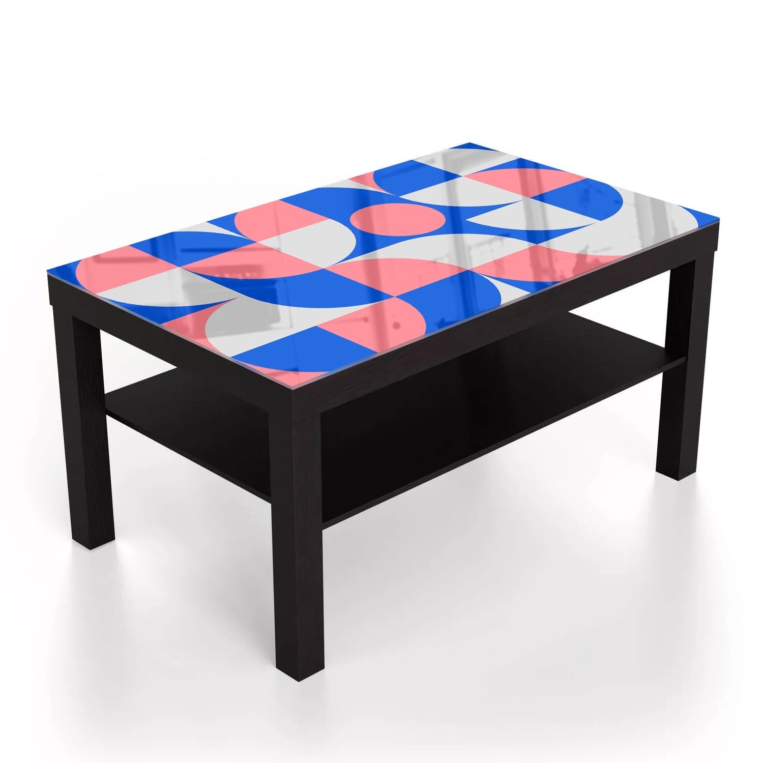 Salontafel 90x55 - Gehard Glas - Blauw/Oranje Abstract Kunstwerk