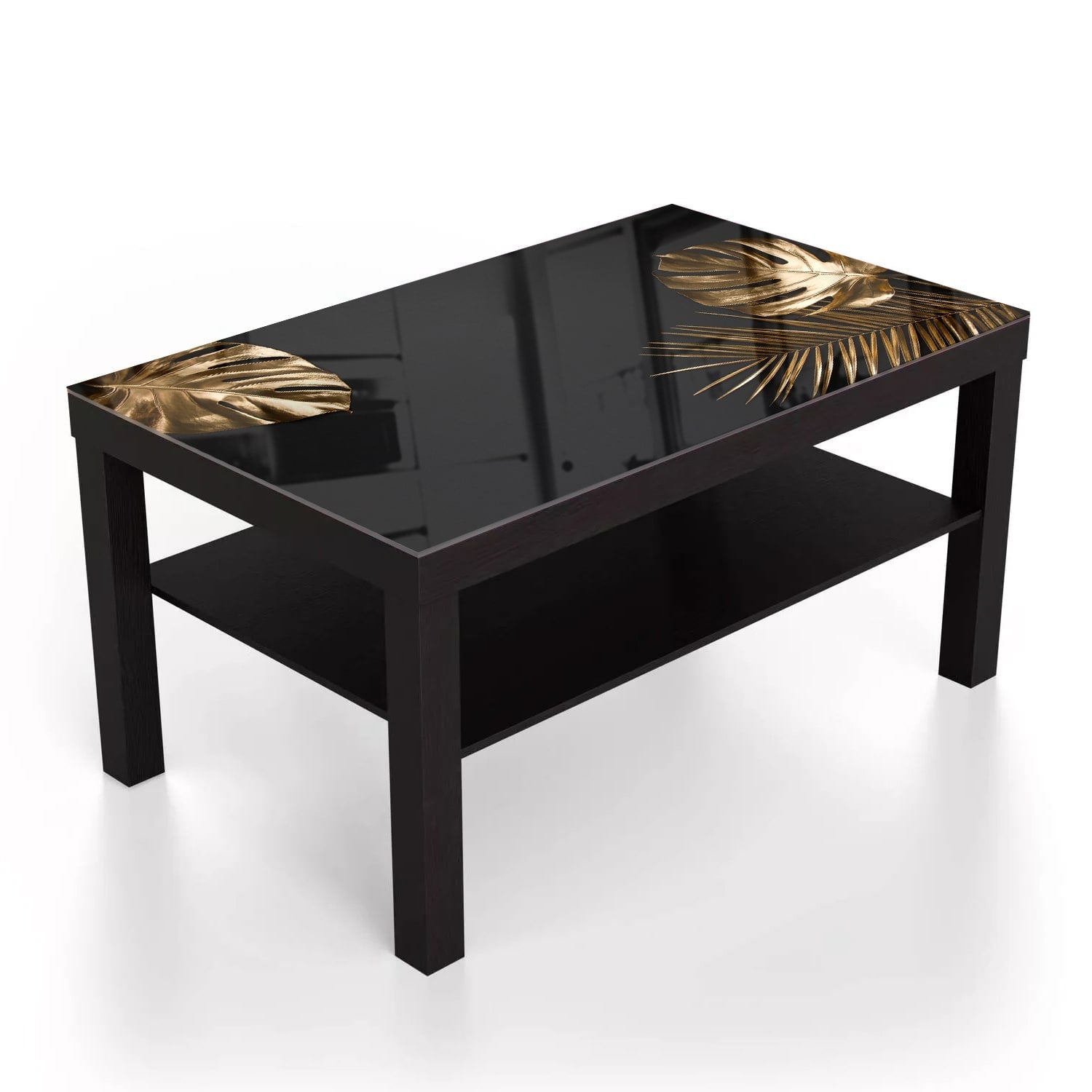 Salontafel 90x55 - Gehard Glas - Gouden Tropische Bladeren