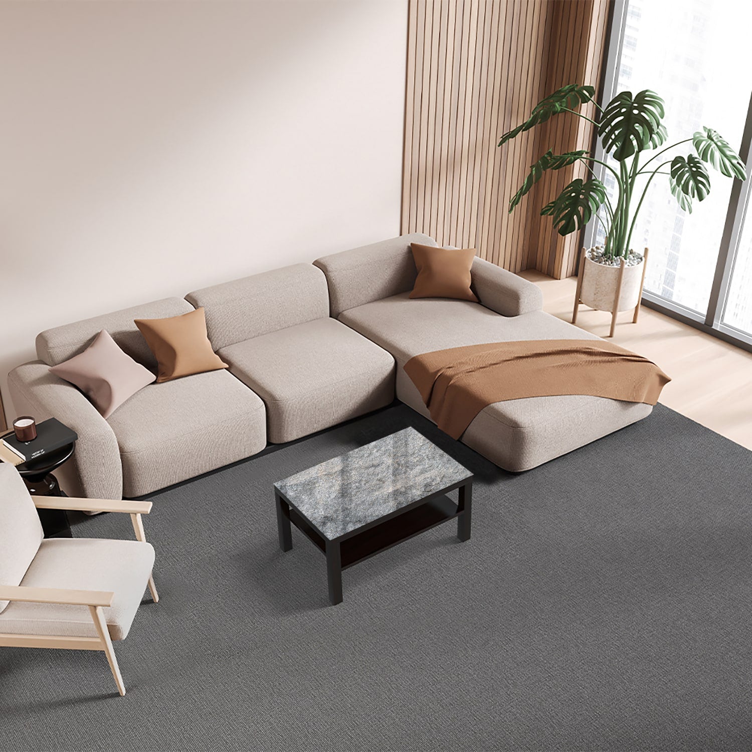 Salontafel 90x55 - Gehard Glas - Graniet Steen Textuur