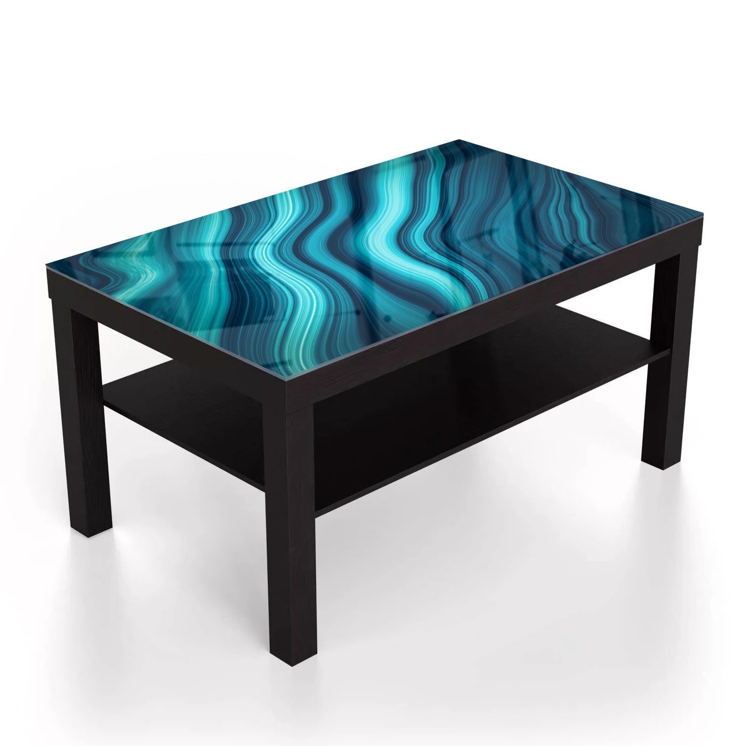 Salontafel 90x55 - Gehard Glas - Blauwe Marmer Inkt Textuur