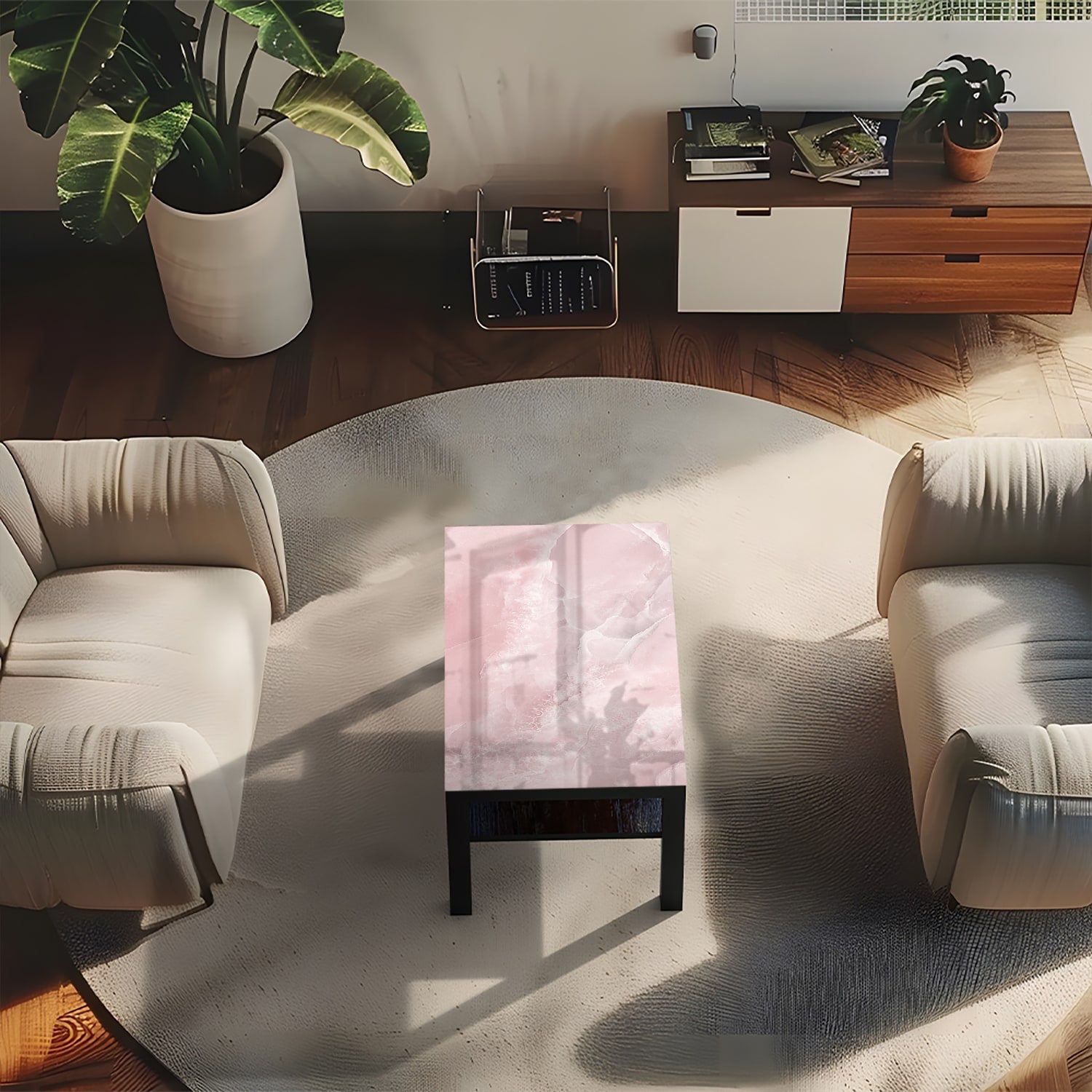 Salontafel 90x55 - Gehard Glas - Lichtroze Marmer