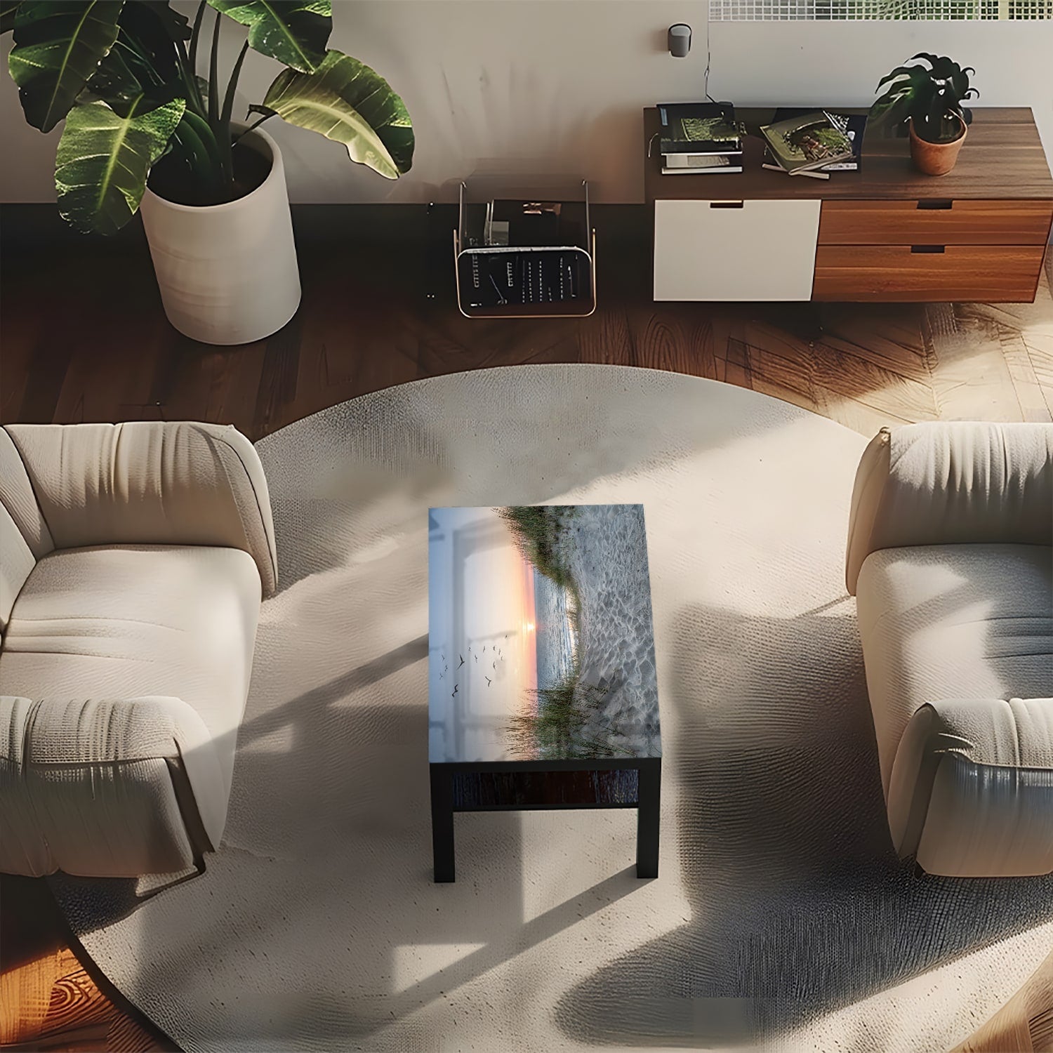 Salontafel 90x55 - Gehard Glas - Duinen bij Zonsondergang