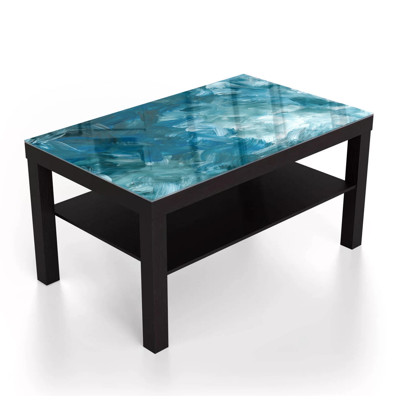 Salontafel 90x55 - Gehard Glas - Abstracte Blauwe Penseelstroken