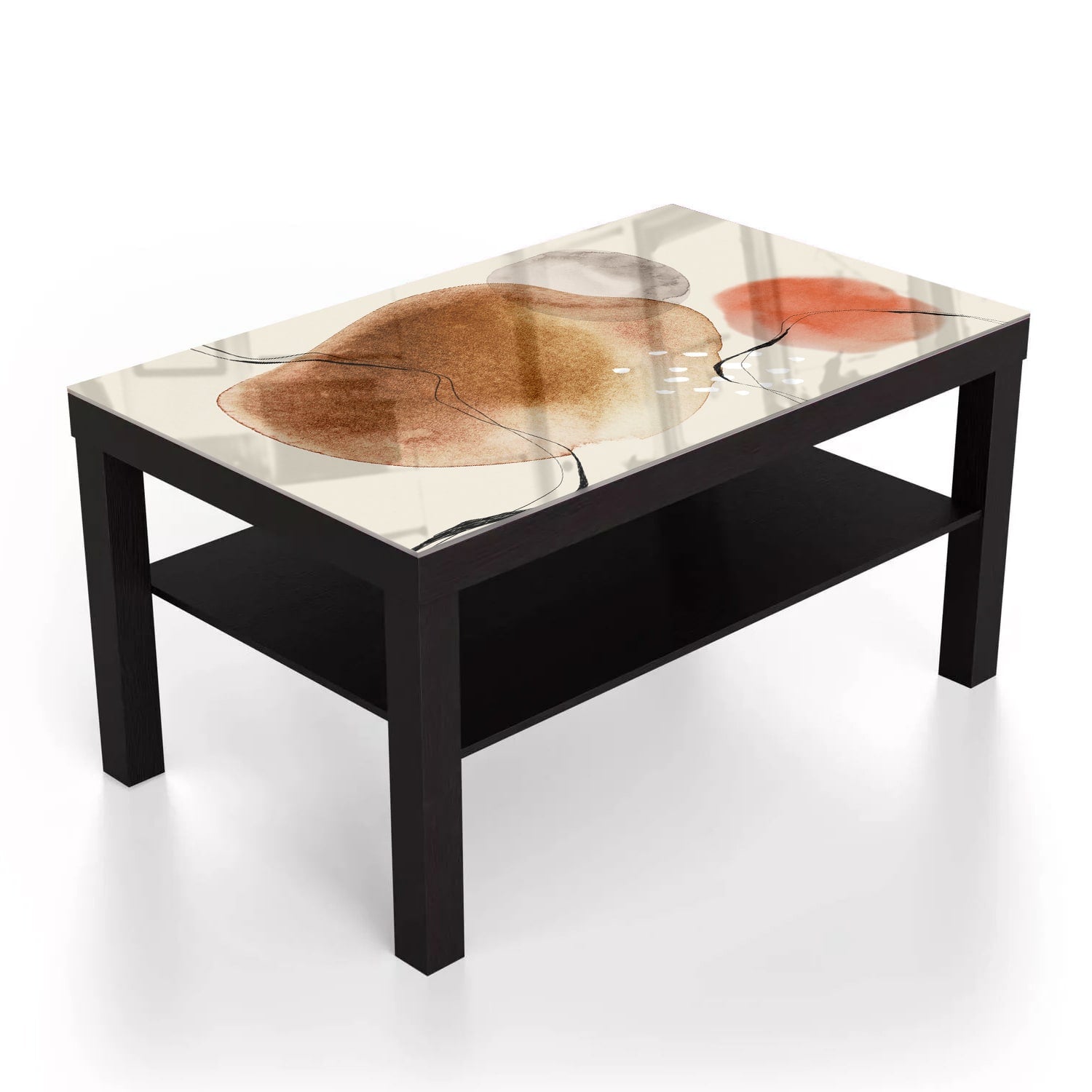 Salontafel 90x55 - Gehard Glas - Rood Abstract Waterverf Ontwerp