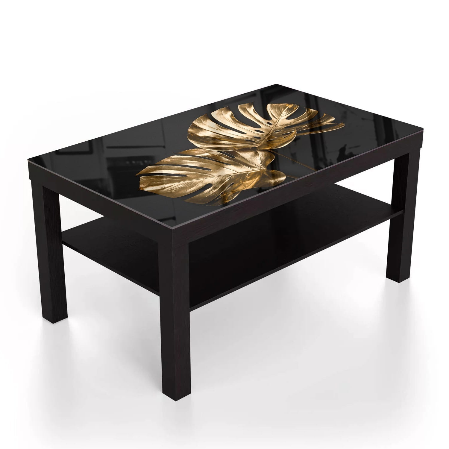 Salontafel 90x55 - Gehard Glas - Luxueuze Gouden Monstera Bladeren