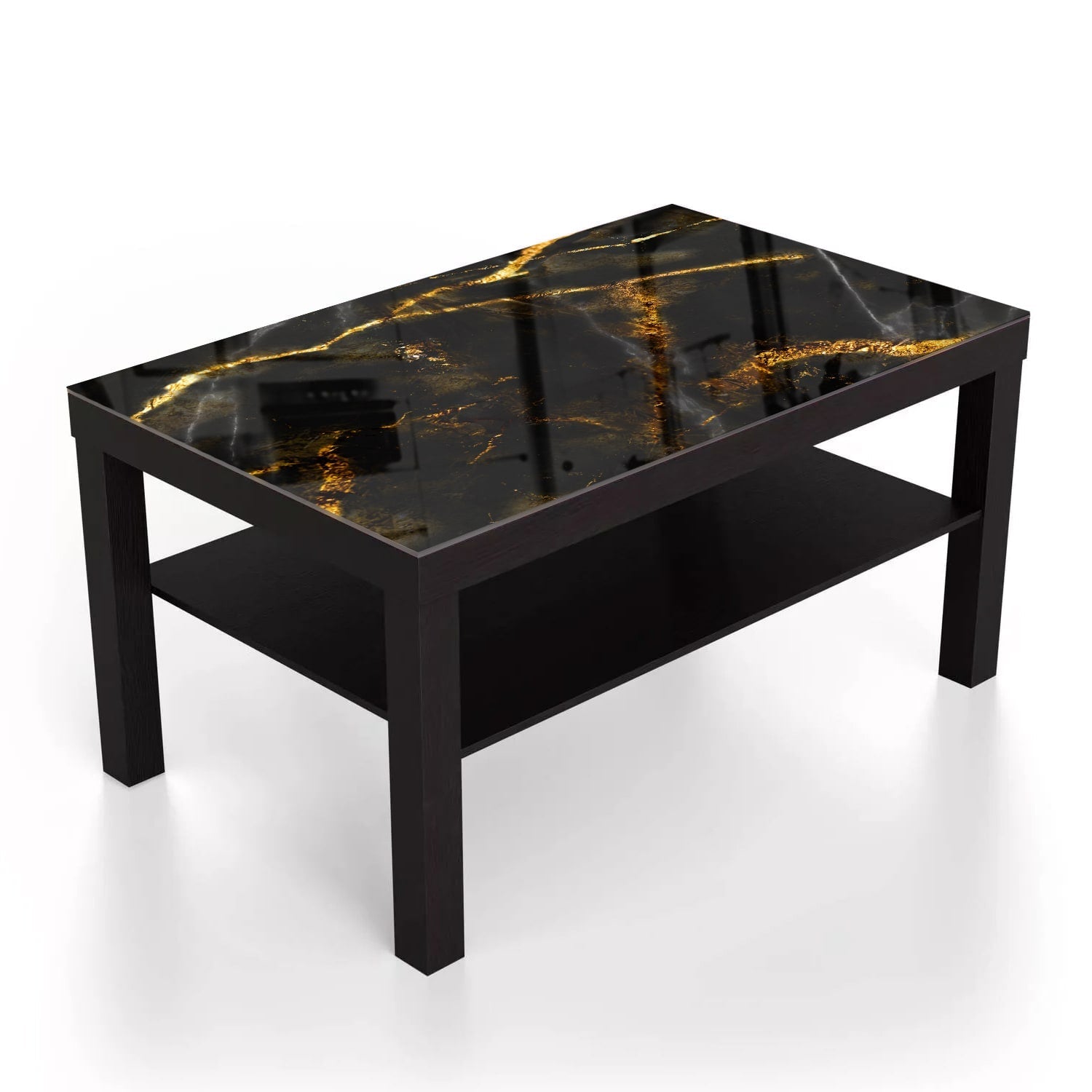 Salontafel 90x55 - Gehard Glas - Gouden Aders op Zwart Marmer