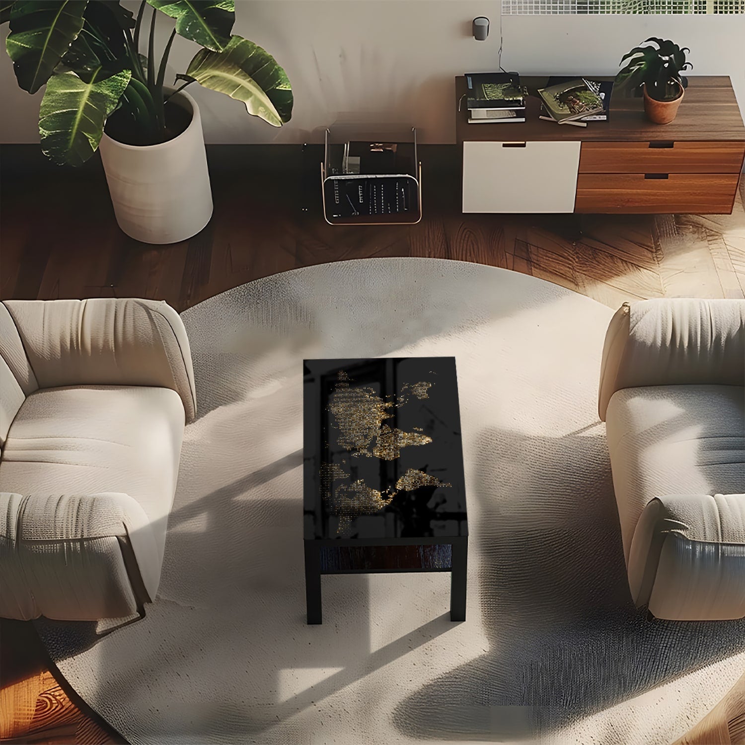 Salontafel 90x55 - Gehard Glas - Gouden Wereldkaart